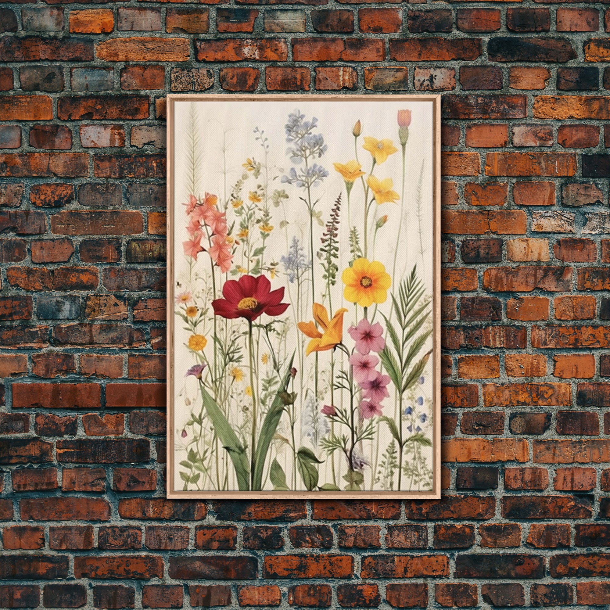 Framed Canvas Wall Art Watercolor Wildflowers, Floral Botanical Prints ...