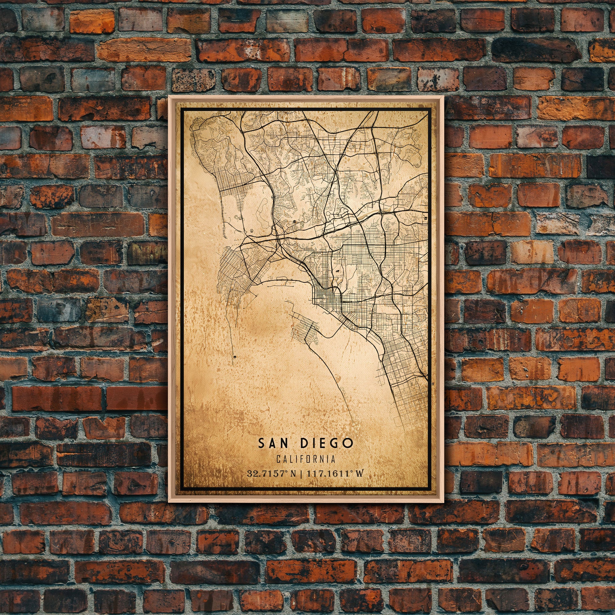 Old San Diego City Map Wall Art Canvas Print, Vintage Style San Diego ...