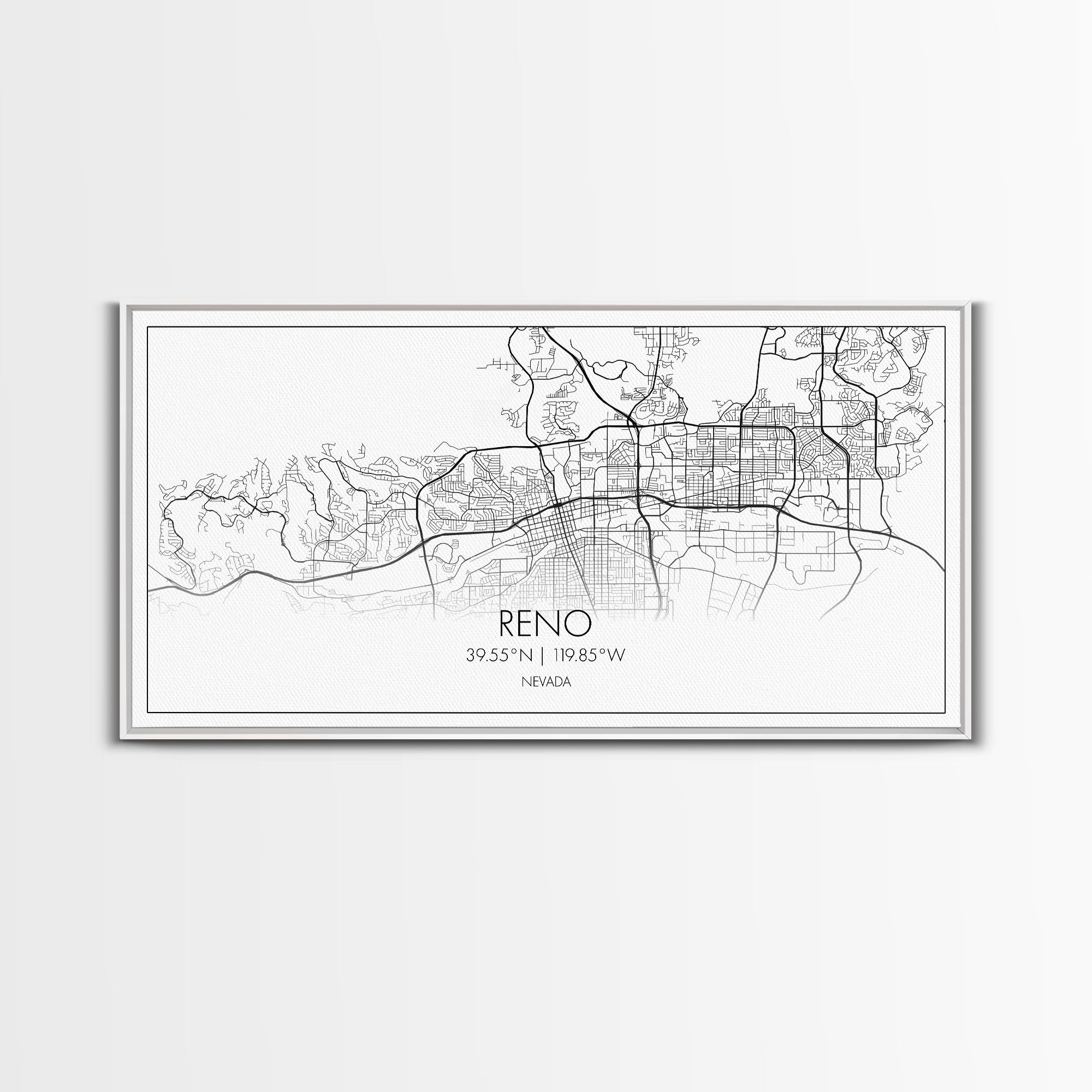 Reno City Map, Nevada Art, Map Print, Minimalist Wall Art, Wall Art, Canvas Art, Dorm Room Art, Panoramic Art, Gift For The Home, Room Décor