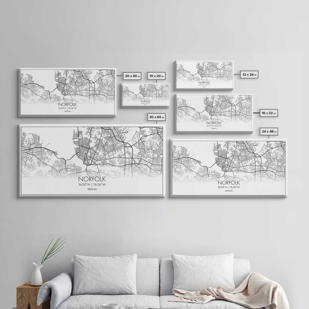 Norfolk City Map, Virginia Art, Map Print, Minimalist Wall Art, Wall Art, Canvas Art, Cabin Wall Art, Southern Wall Décor, Unique Wall Art