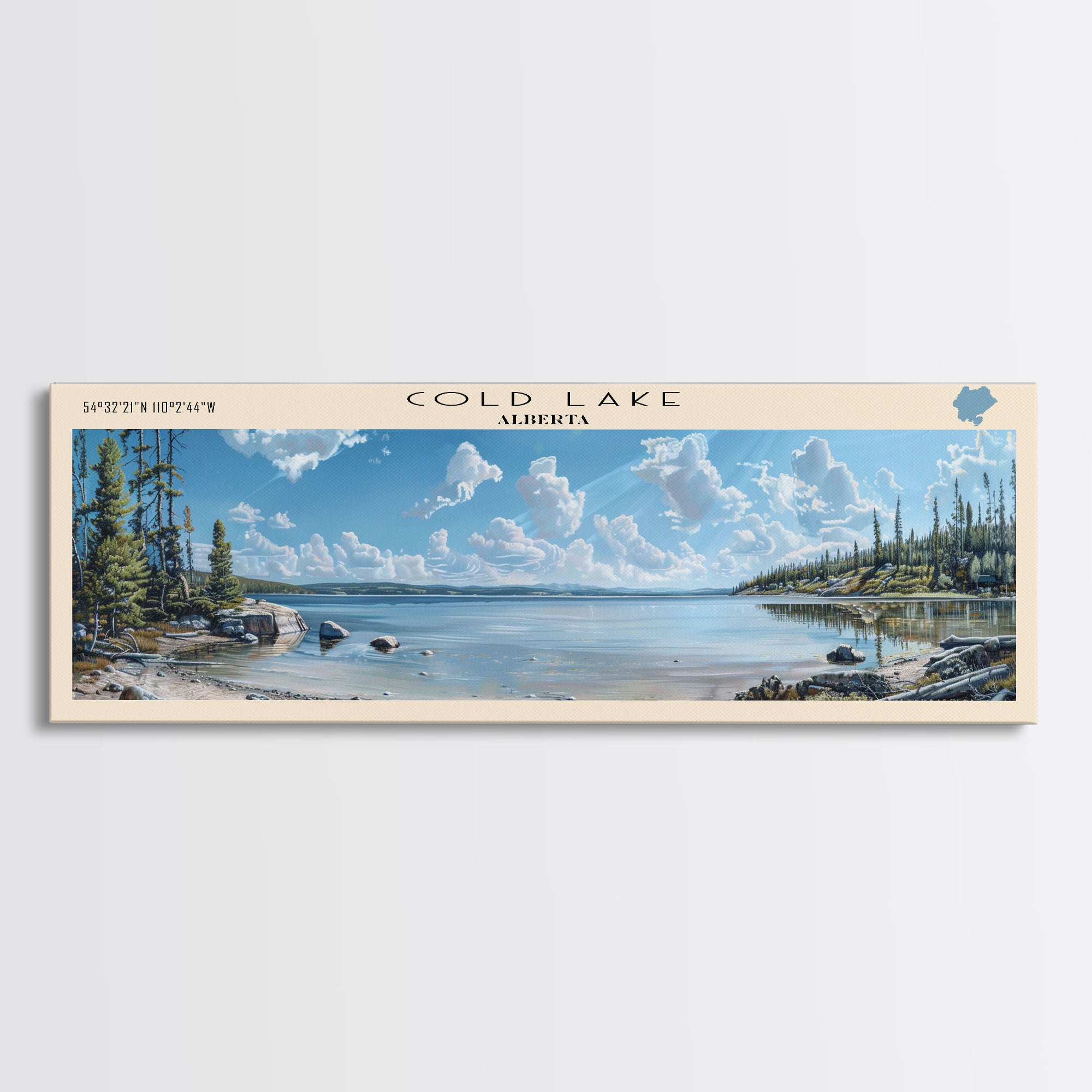 Cold Lake Framed Canvas Print, Lake House Art, Panoramic Wide Art, Tra ...