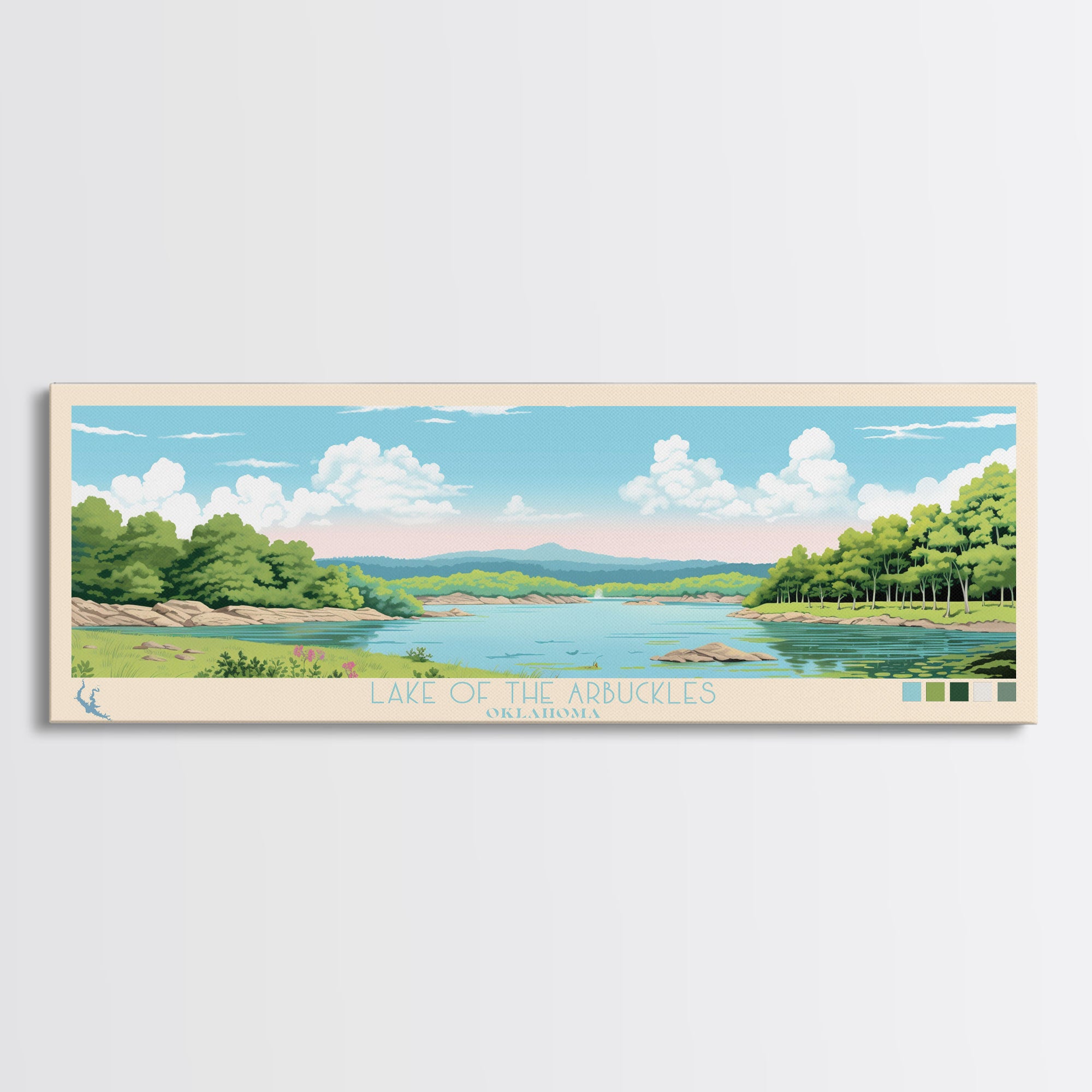 Lake of the Arbuckles Oklahoma Framed Canvas Print, Panoramic Wall Art