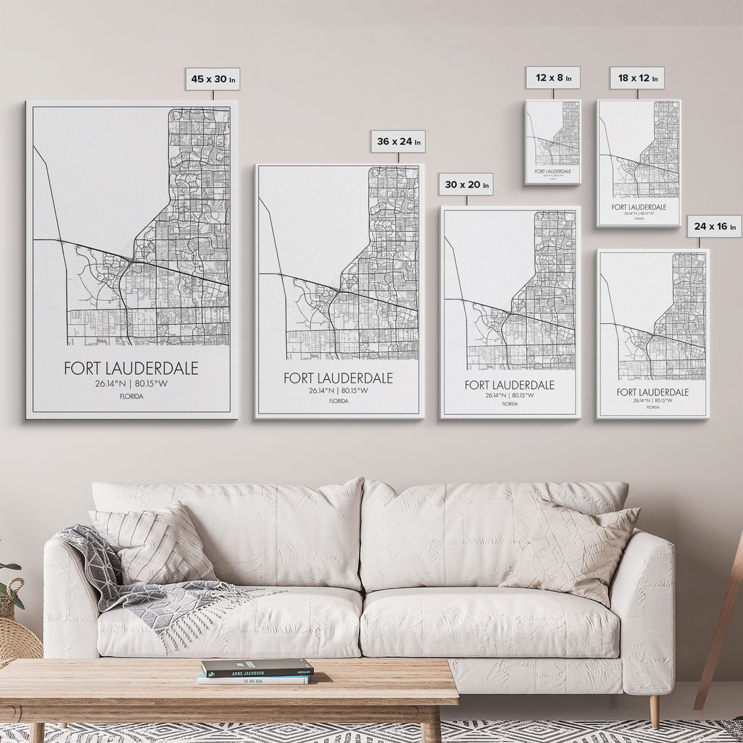 Fort Lauderdale Street Map, California Map, City Map Art, Minimalist Art, Wall Art, Canvas Print, Travel Art, Game Room Décor, Travel Gifts