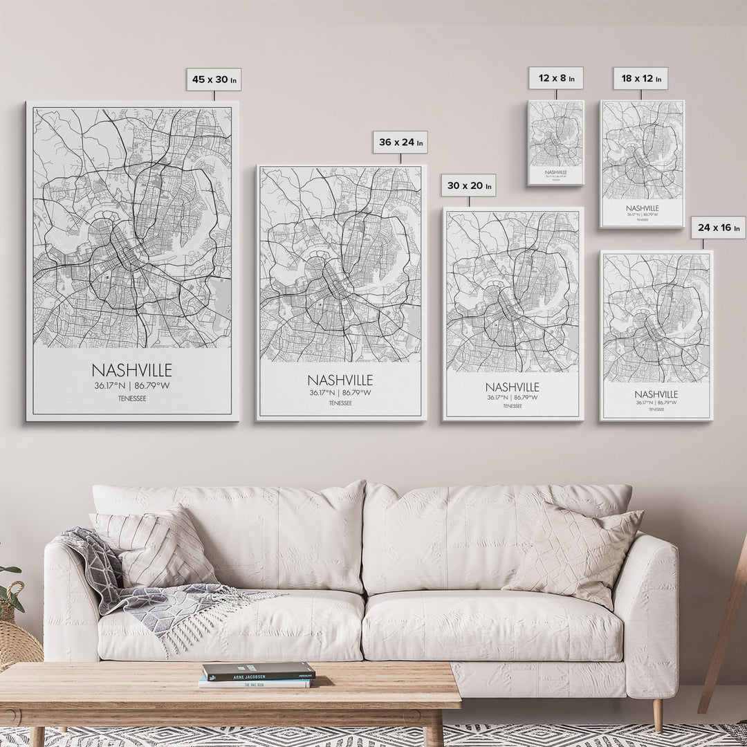 Nashville Street Map, Tennessee Map, City Map Art, Modern Art, Wall Art, Canvas Print, Music Studio Art, Gift For Music Lover, Travel Art