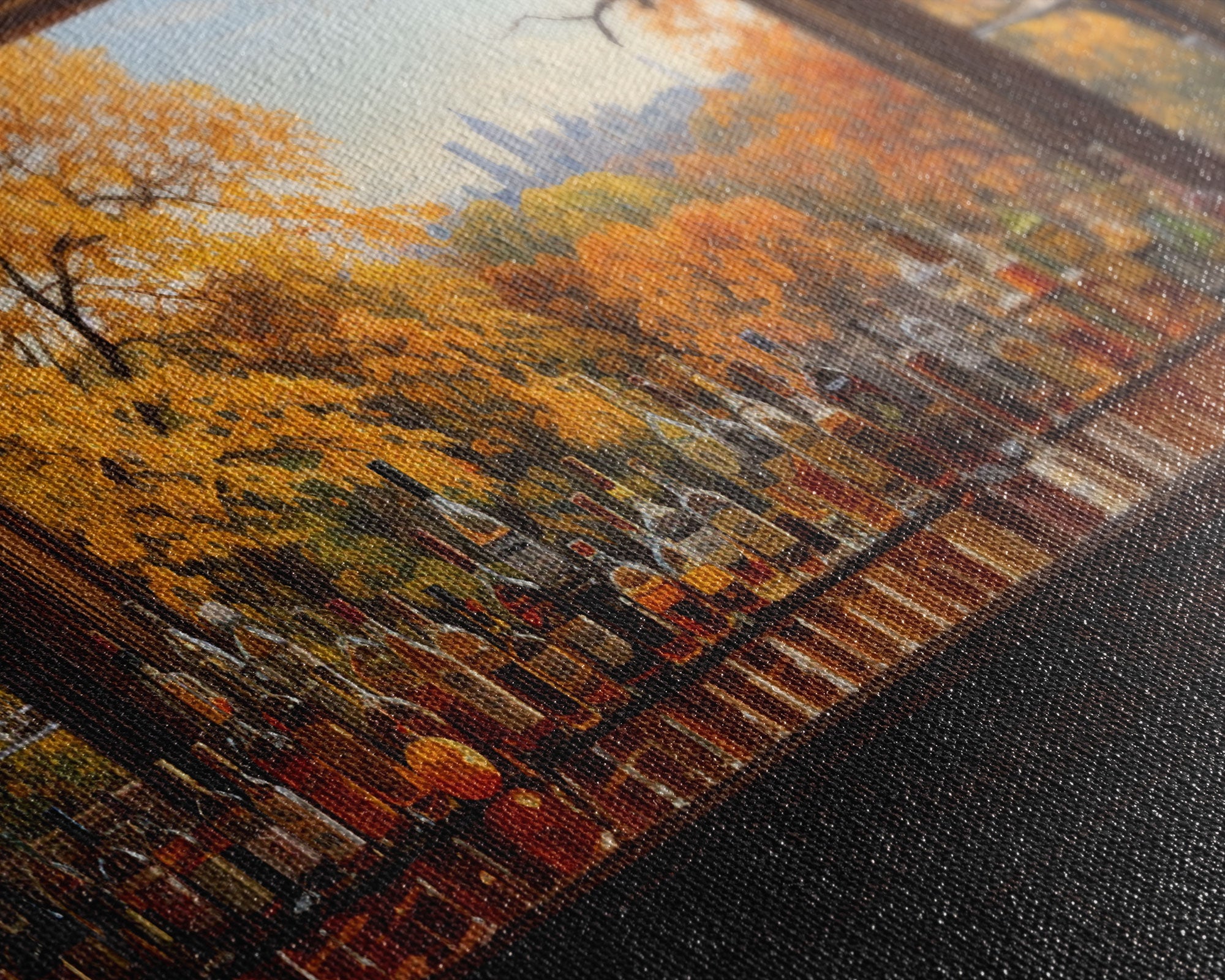 Fall Bar Decor Framed Canvas Print, Oil Painting Of A Vintage Tavern In The Fall, Fall Centerpiece, Fall Decor, Fall Leaves, Bar Cart Art