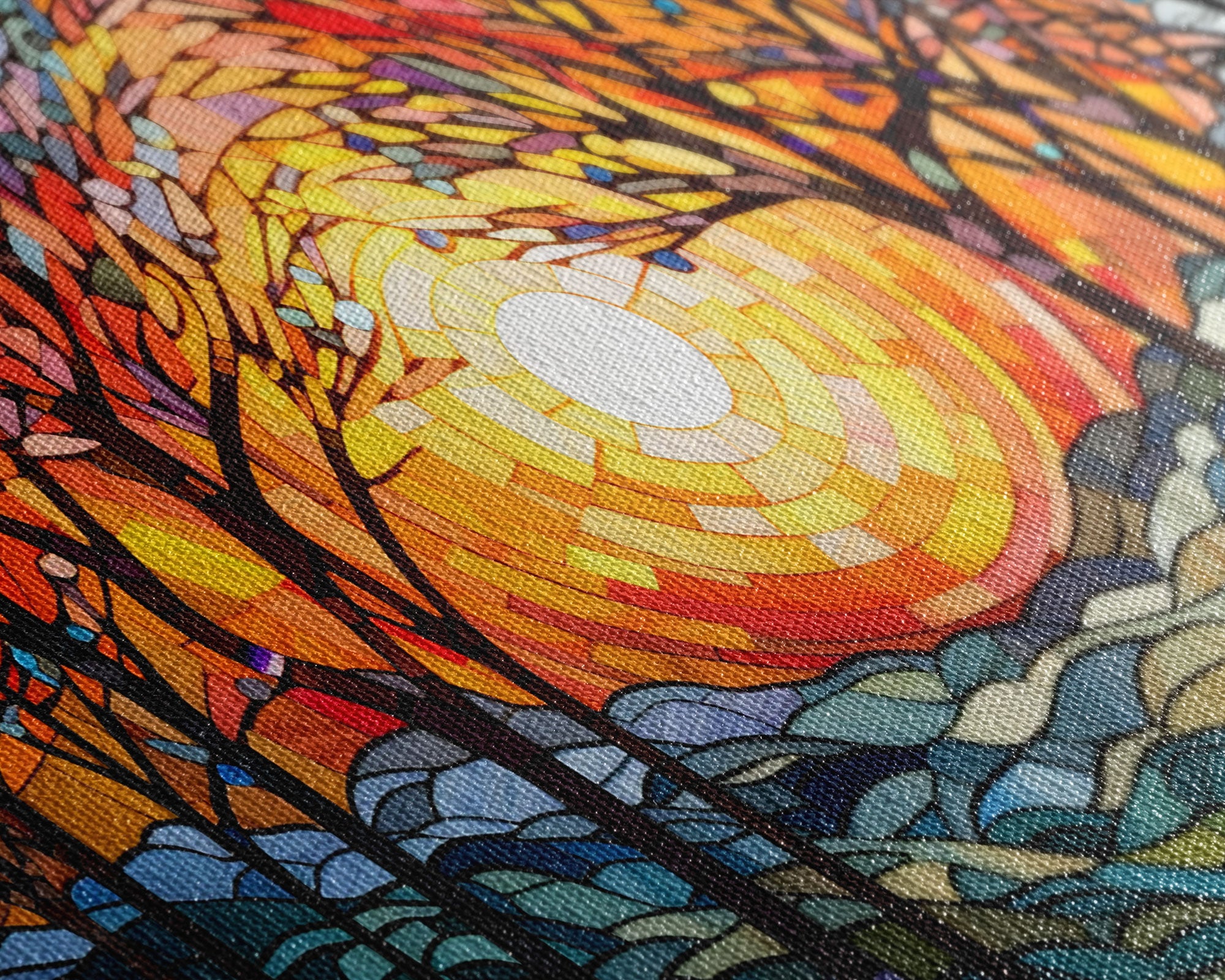 Colorful Mosaic Painting, Thanksgiving Decor, Stained Glass Canvas Print, Norse Mythology Inspired, Fall Centerpiece Art, Autumn Decor