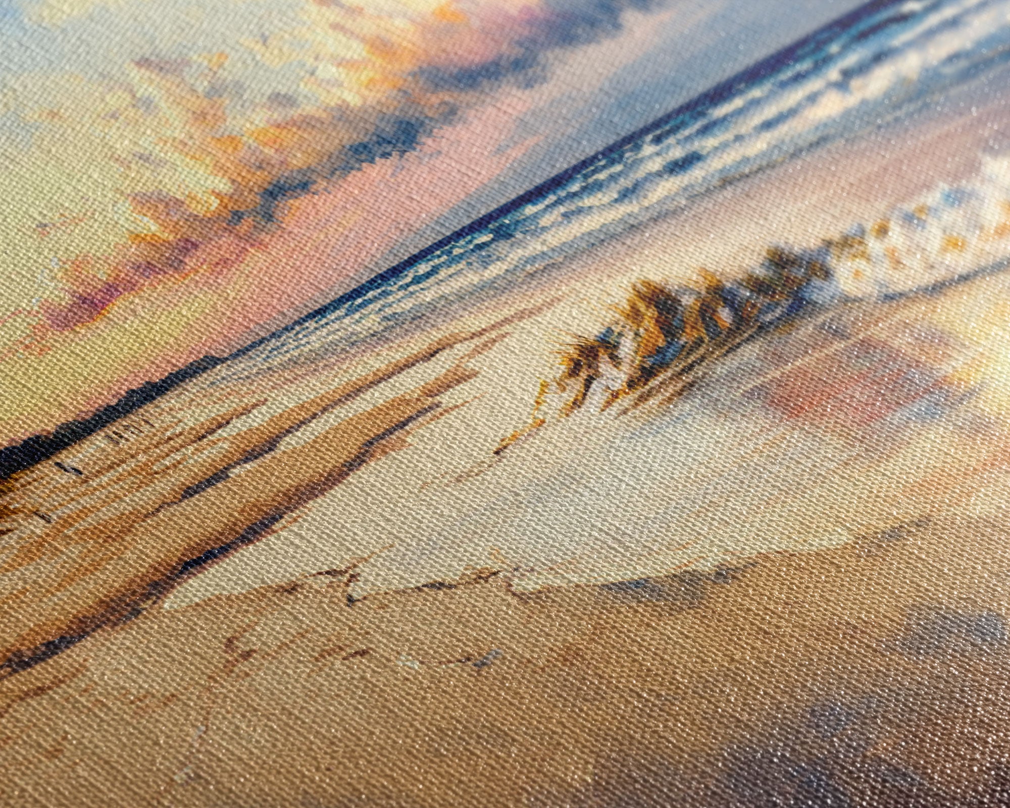 Panoramic Beach Sunset Canvas Print, Watercolor Landscape Framed Art, Whimsical Home Decor, Nature Wall Art, Wide Wall Art