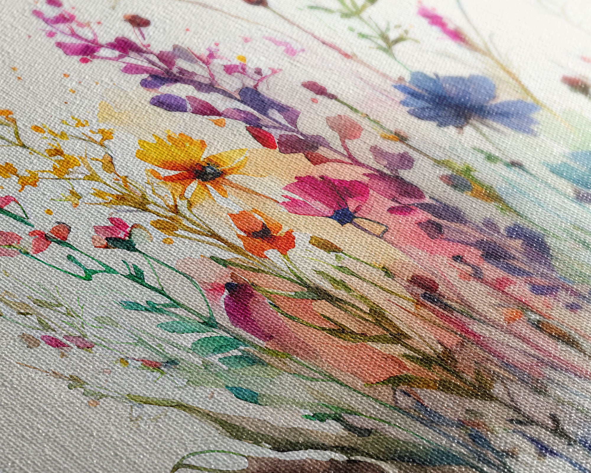 Wildflower Canvas Print, Watercolor Flowers, Farmhouse Decor, Meadow Grass, Bedroom Wall Decor, Pastel Colors, Botanical Greenery