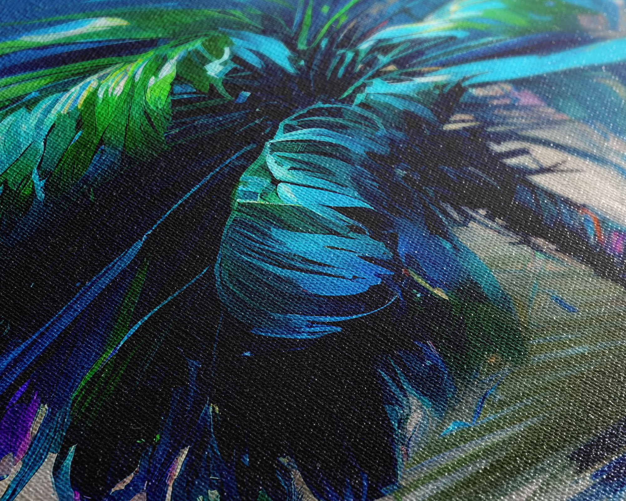 Vibrant Blue and Green Palm Tree Watercolor Canvas Print - Tropical Wall Art Home Decor Artwork