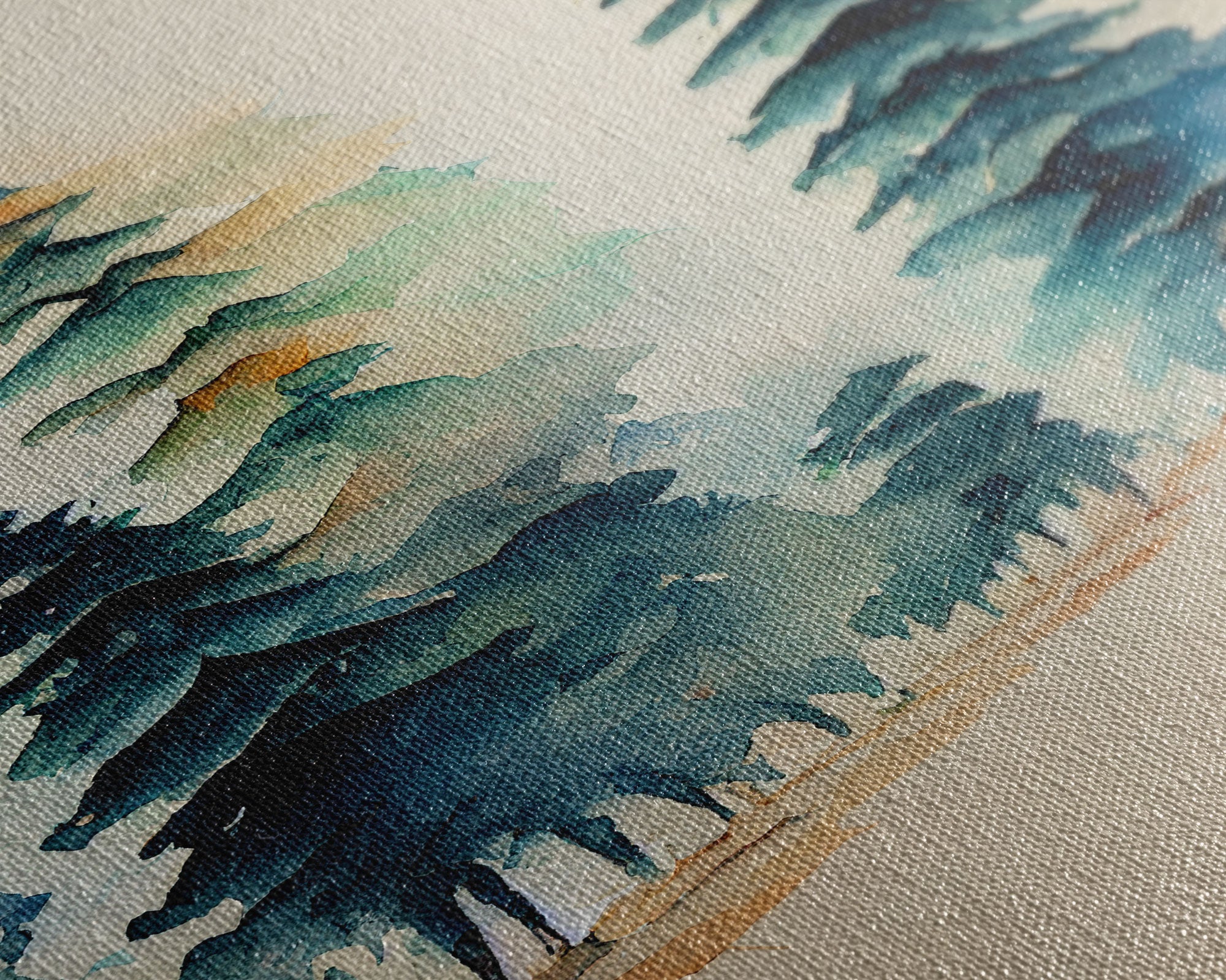 Mysterious Pine Tree Forest Watercolor Canvas Print - Nature Wall Art Home Decor Artwork, Framed Canvas Print