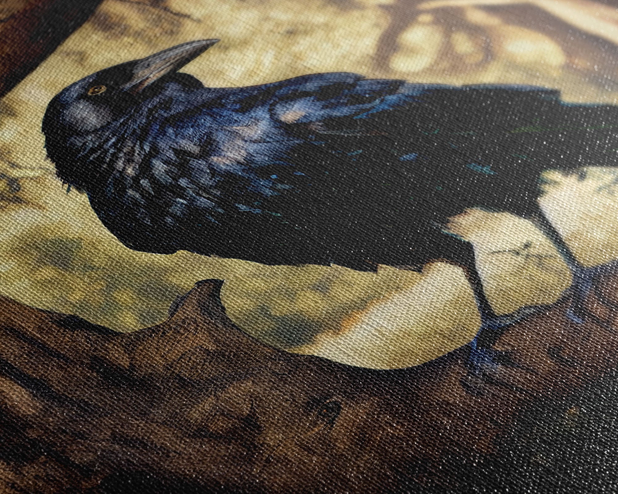 Portrait of a raven, cool crow art, framed canvas print