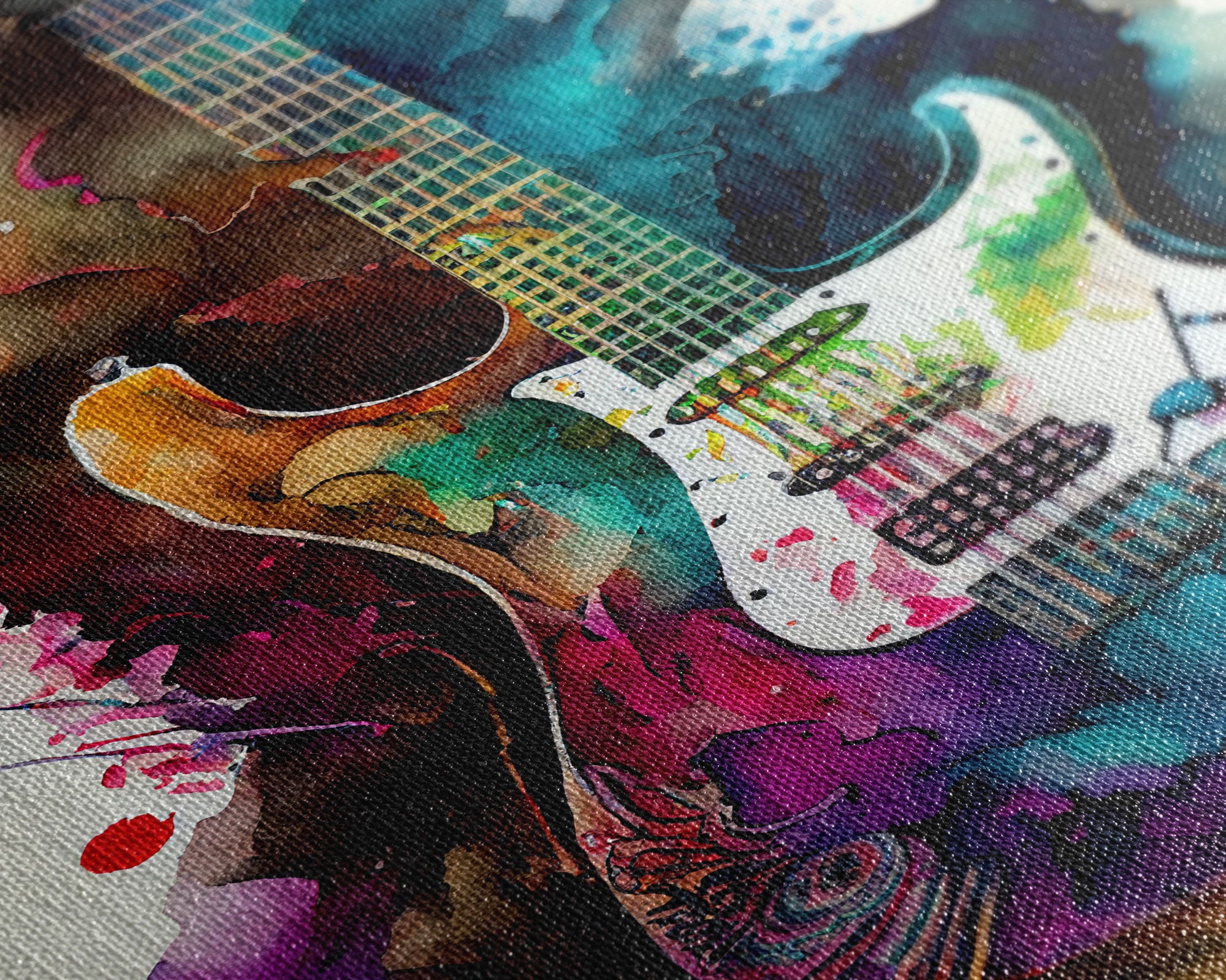 Electric Color Explosion Guitar Painting for Wall Decor, Vintage Guitar Lover Gift for Musical Wall Decor, Guitar Artwork Gift for Men