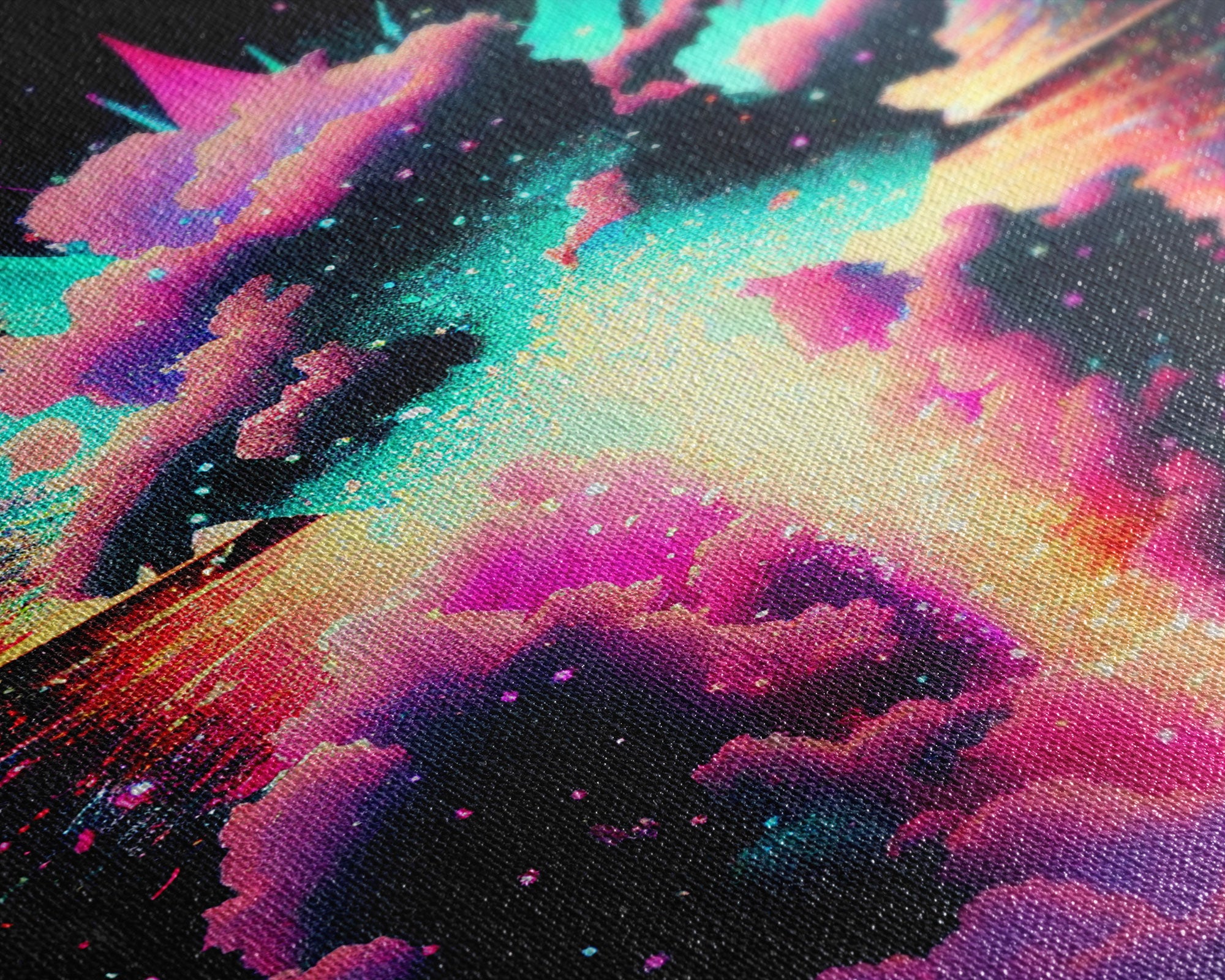 Color Pop Explosion, Vintage style art, framed canvas print, vaporwave aesthetic cloud art