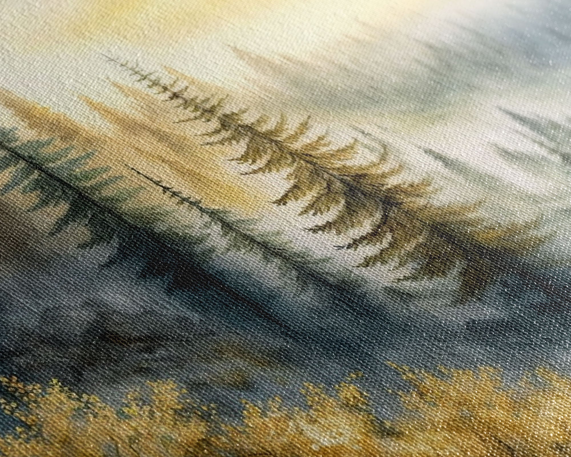 Watercolor of a foggy pine tree forest, framed canvas print, unique wall art, contemporary art