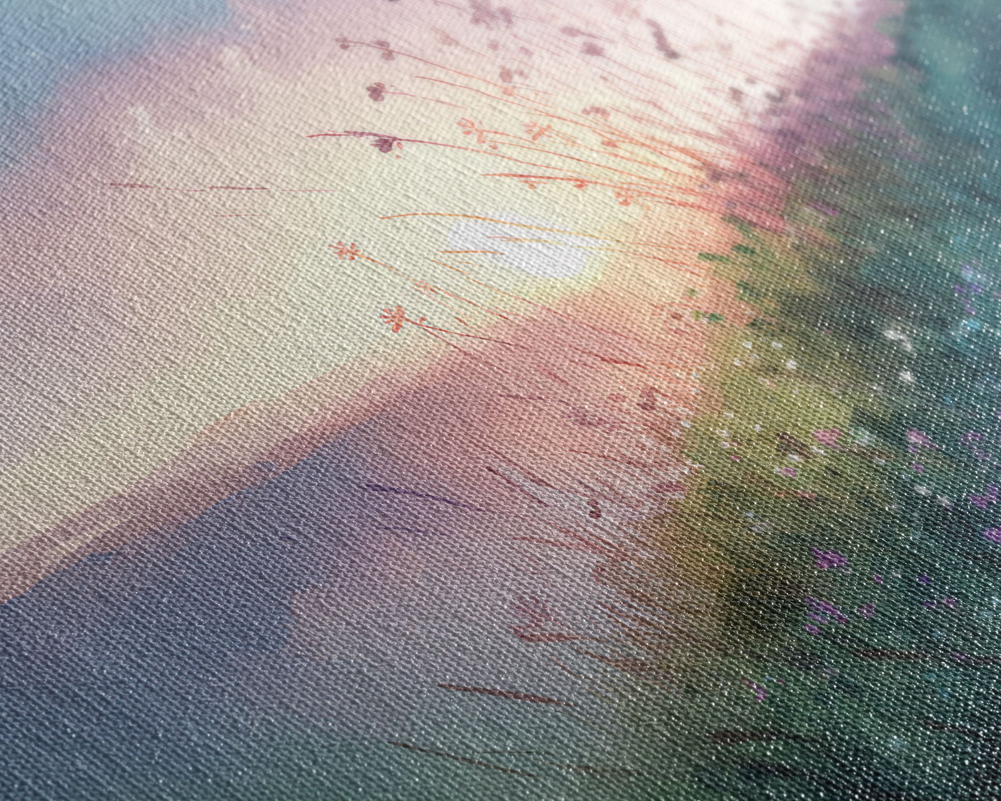 Serene Sunset, Watercolor Landscape Art, Framed Canvas Print, colorful wall art, above couch living room art