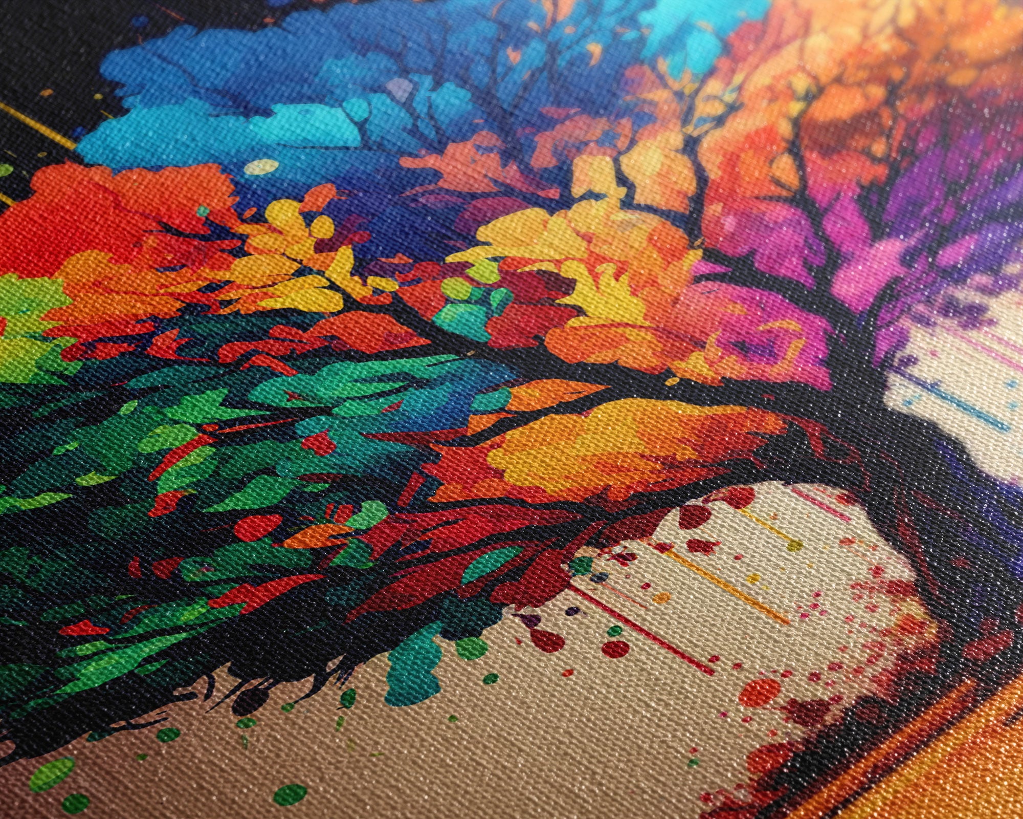 Abstract Tree Watercolor Canvas Print, Splatter Art, Blooming Colorful Tree On Canvas, Original Plant Floral Artwork, Landscape Bohemian Art