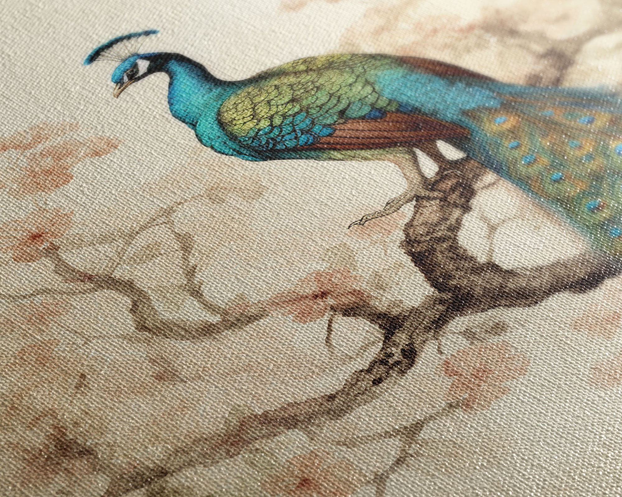 peacock wall art | peacock art print | boho wall art | peacock poster | mid century modern art | home office wall art | Farmhouse Canvas Art