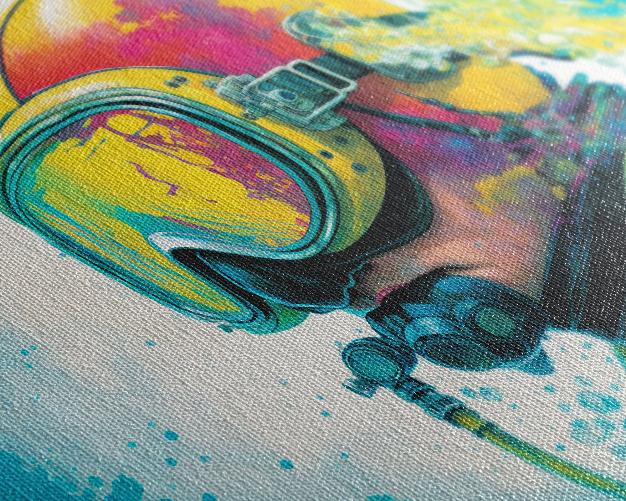 Graffiti Pop Art Scuba Diver, Framed Canvas Print, Scuba Painting, Retro Under Water Punk Art