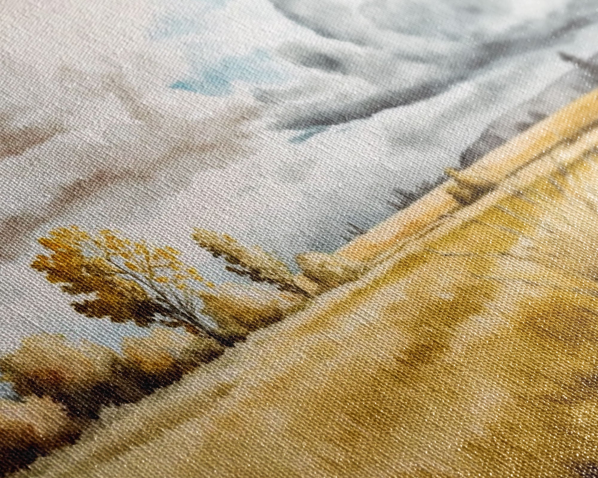 Prairies of Texas, Framed Canvas Print, Subdued / Muted Vintage Style Wall Art, Wall Hanging, Watercolor Painting