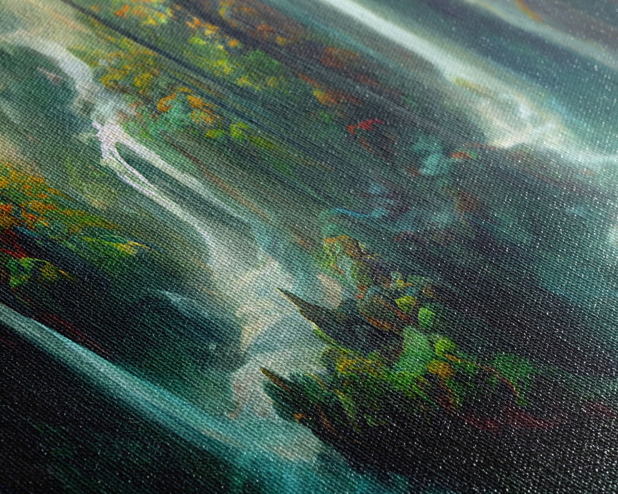 Waterfall wall art, canvas print, giclee, fantasy wall art, water color, nature wall decor, water landscape art, serenity art
