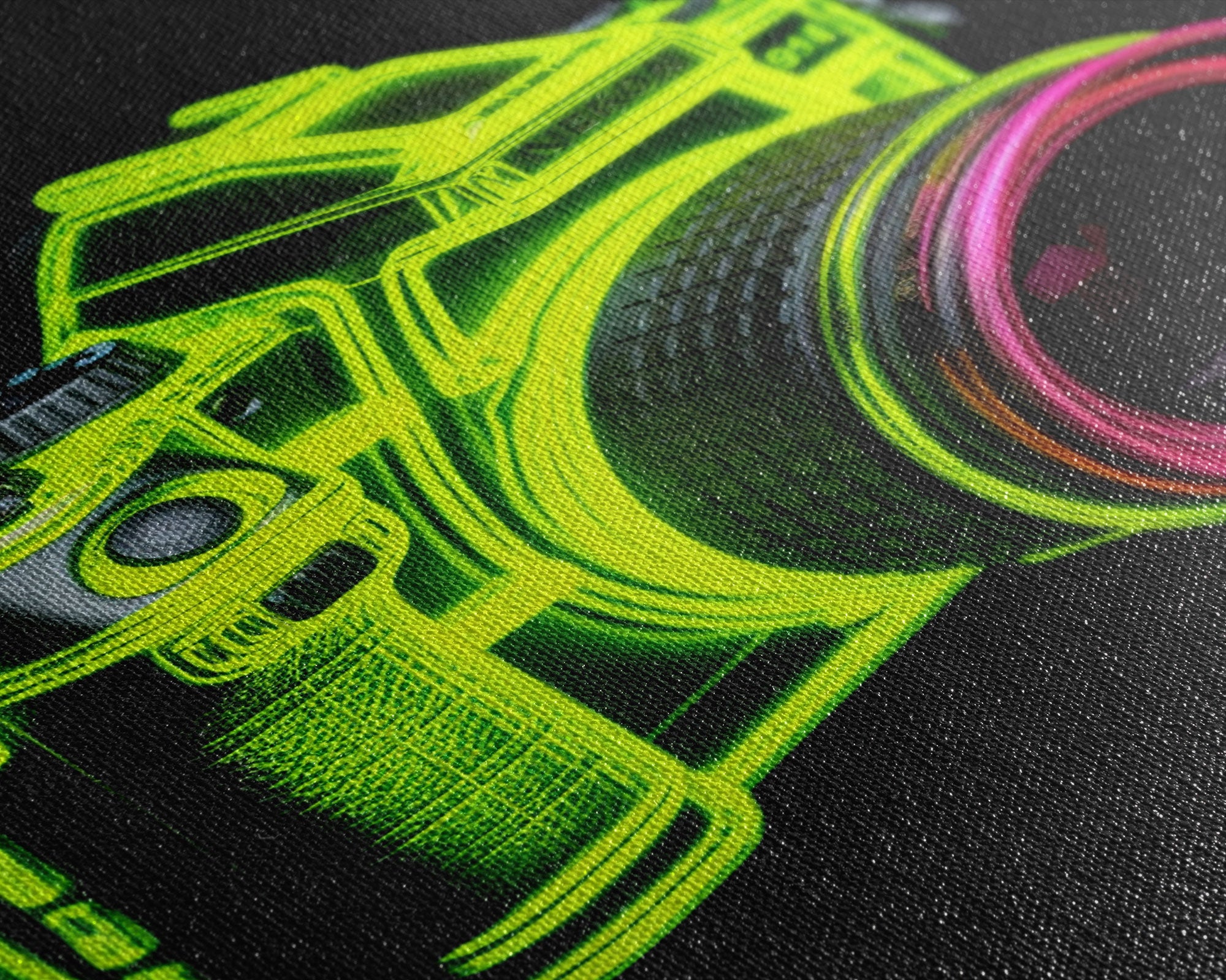 Neon Green Camera Wall Art, Neon Wall Decor, Photography Art, Minimalist Print, Wall Decor, Canvas Print, Wall Art, Framed Canvas