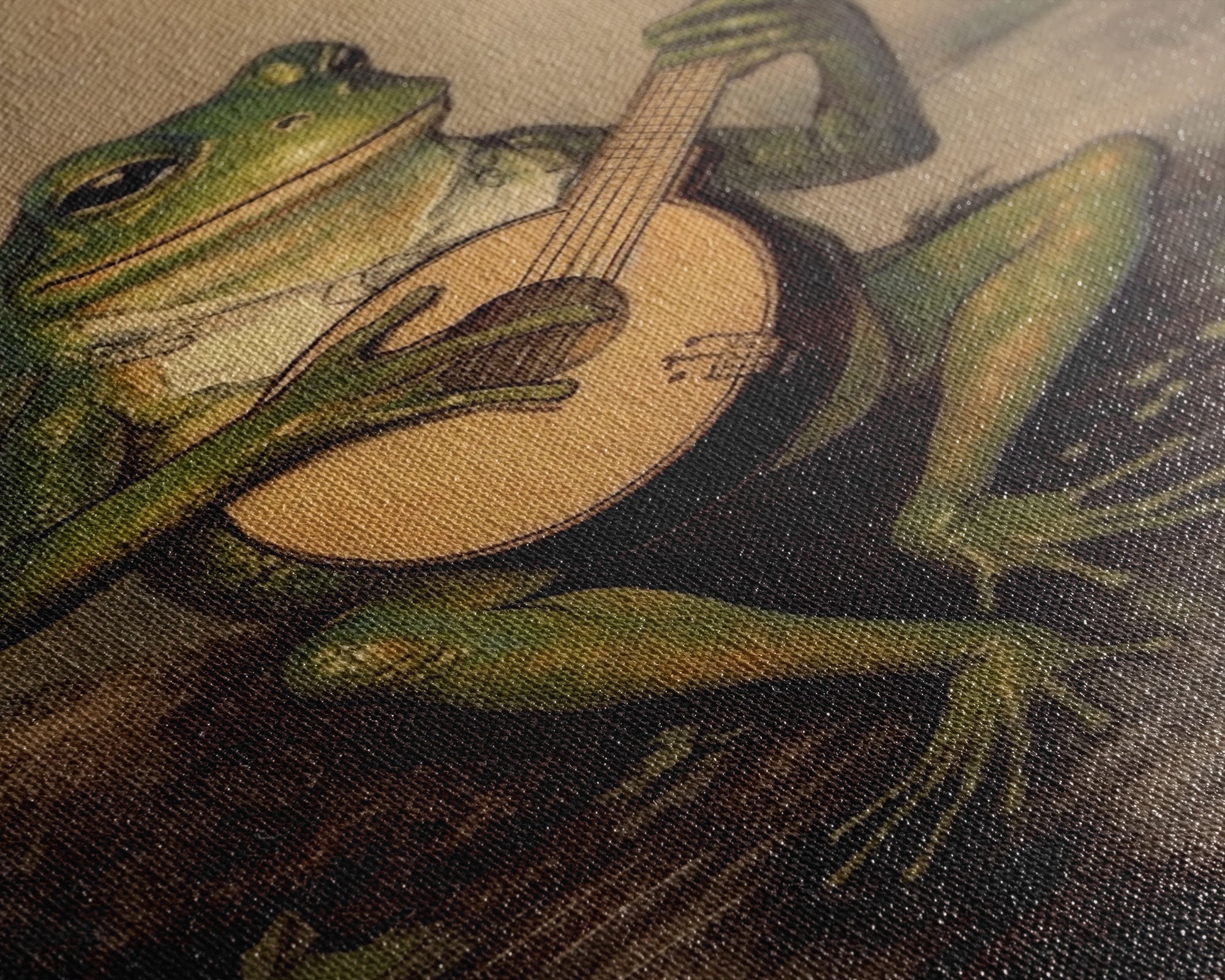 The Banjo Toad, Frog Playing A Banjo In The Moonlight, Vintage Canvas Print or Poster, Funny Frog Art, Retro Art, Vintage Print