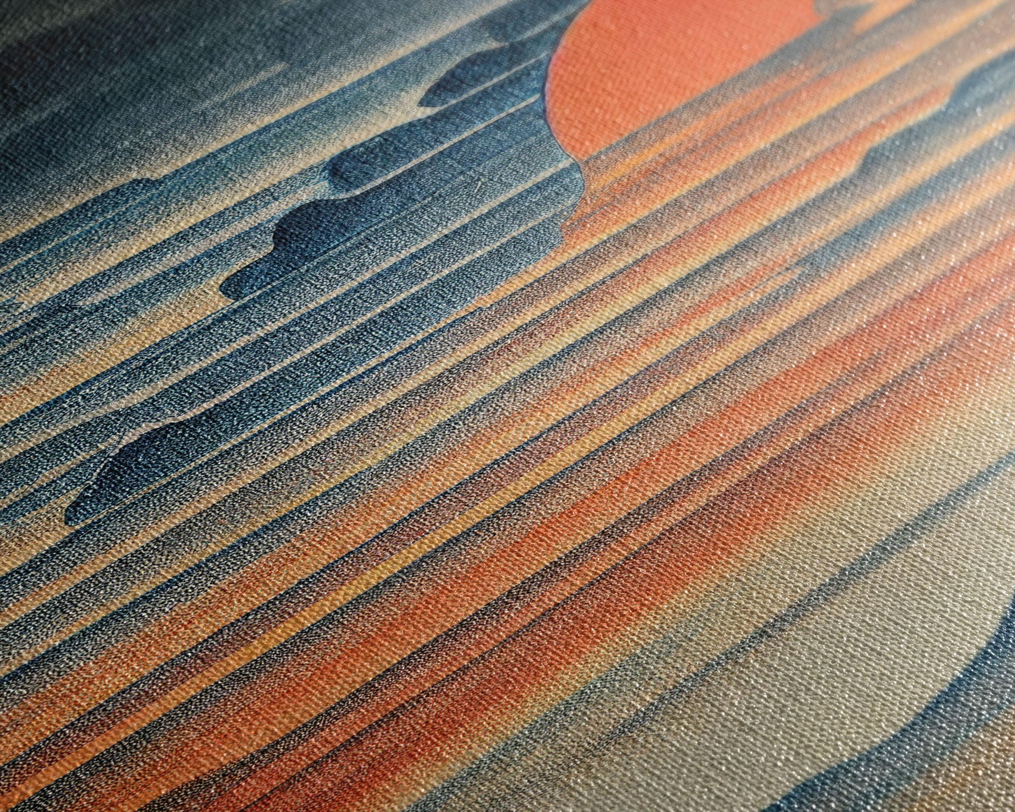 Japanese style wall art, sunrise over the mountains, canvas print, woodblock print style art, Hokusai style wall art