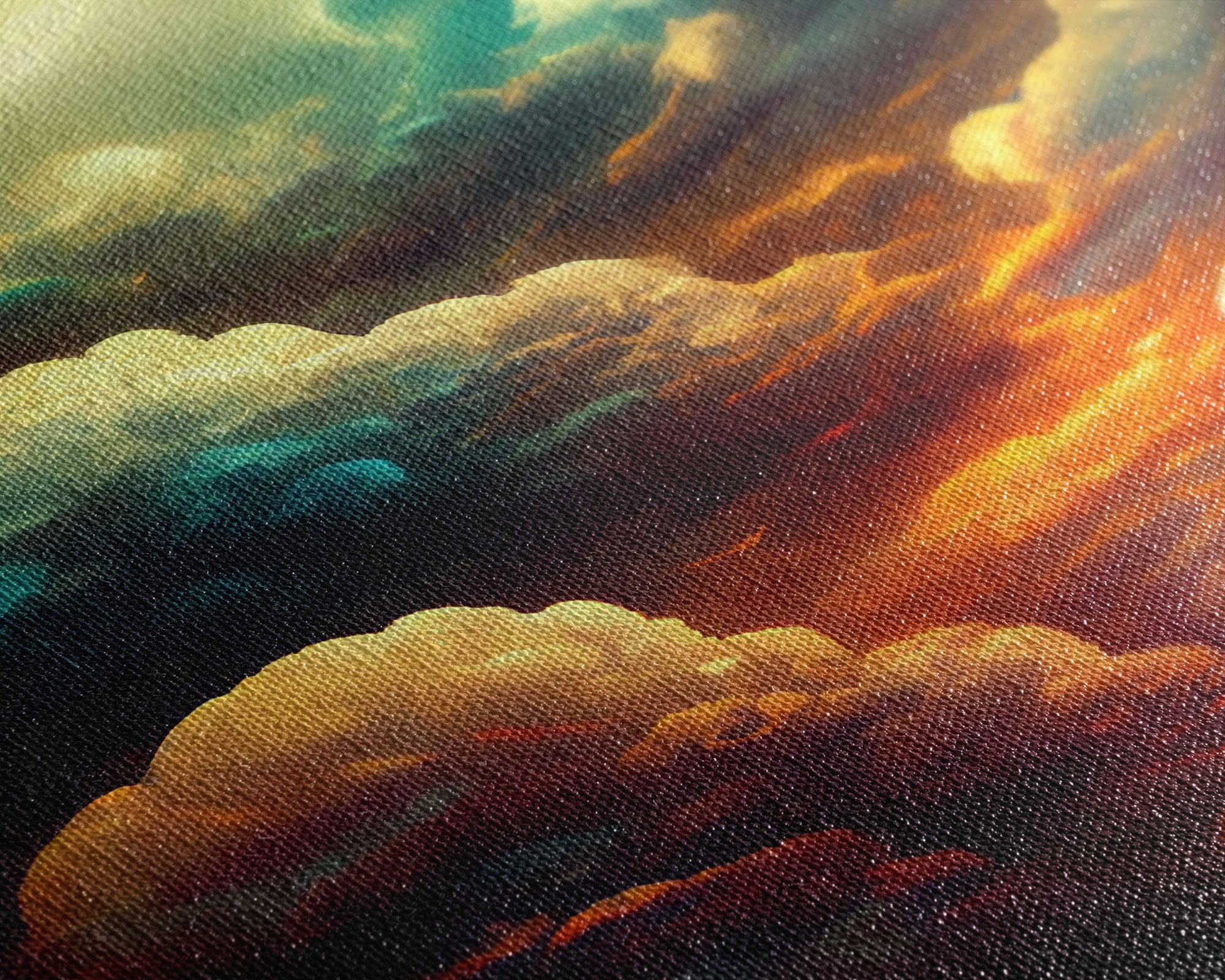 Watercolor painting canvas print of a thunder storm, gloomy wall art, golden hour, cool rain storm wall art, stormy skies