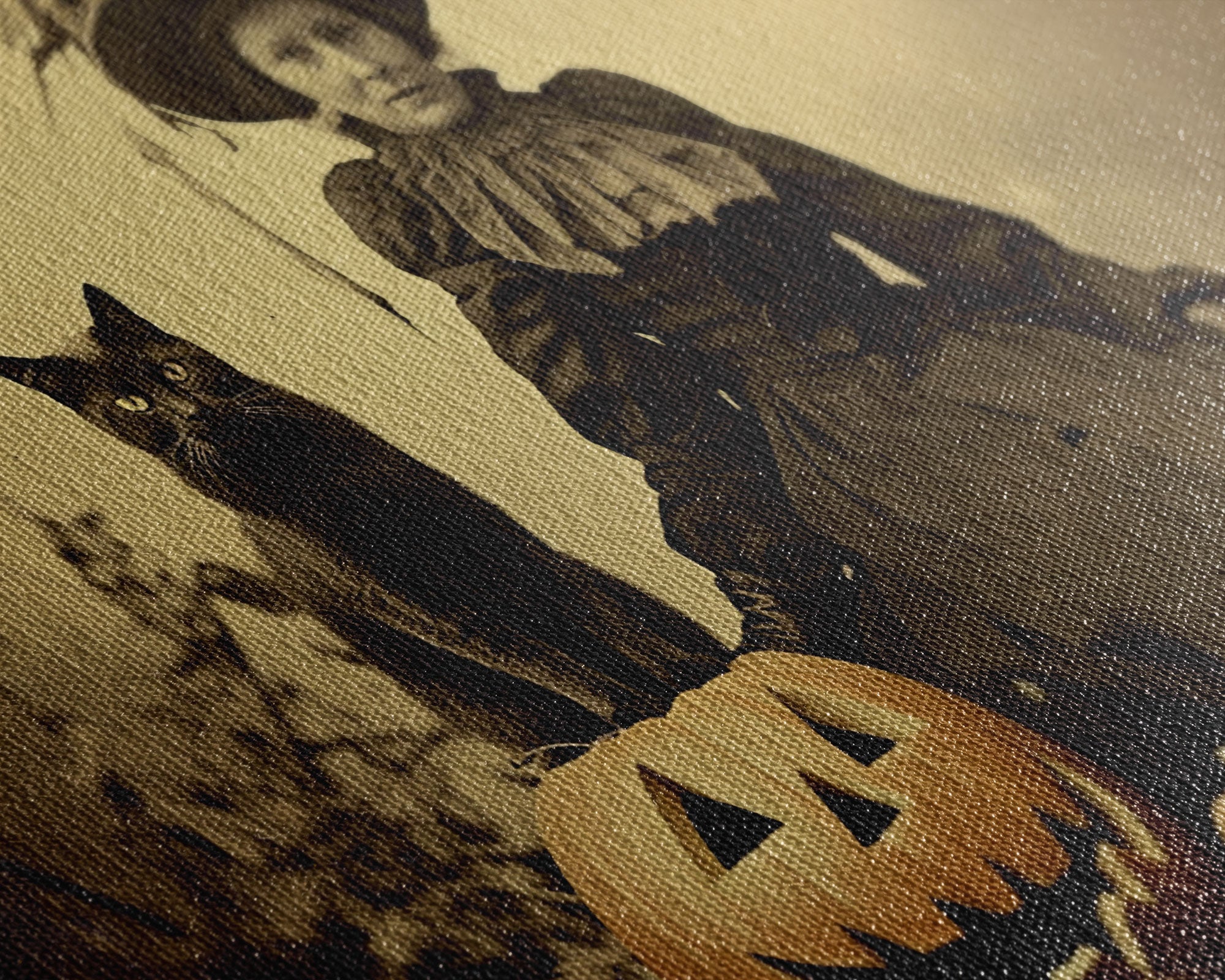 Spooky Halloween Art, Tin Type Photo Of A Witch and Her Black Cat, Witchy Decor, Canvas Print, Witch Girl, Dark Academia, Gothic Victorian