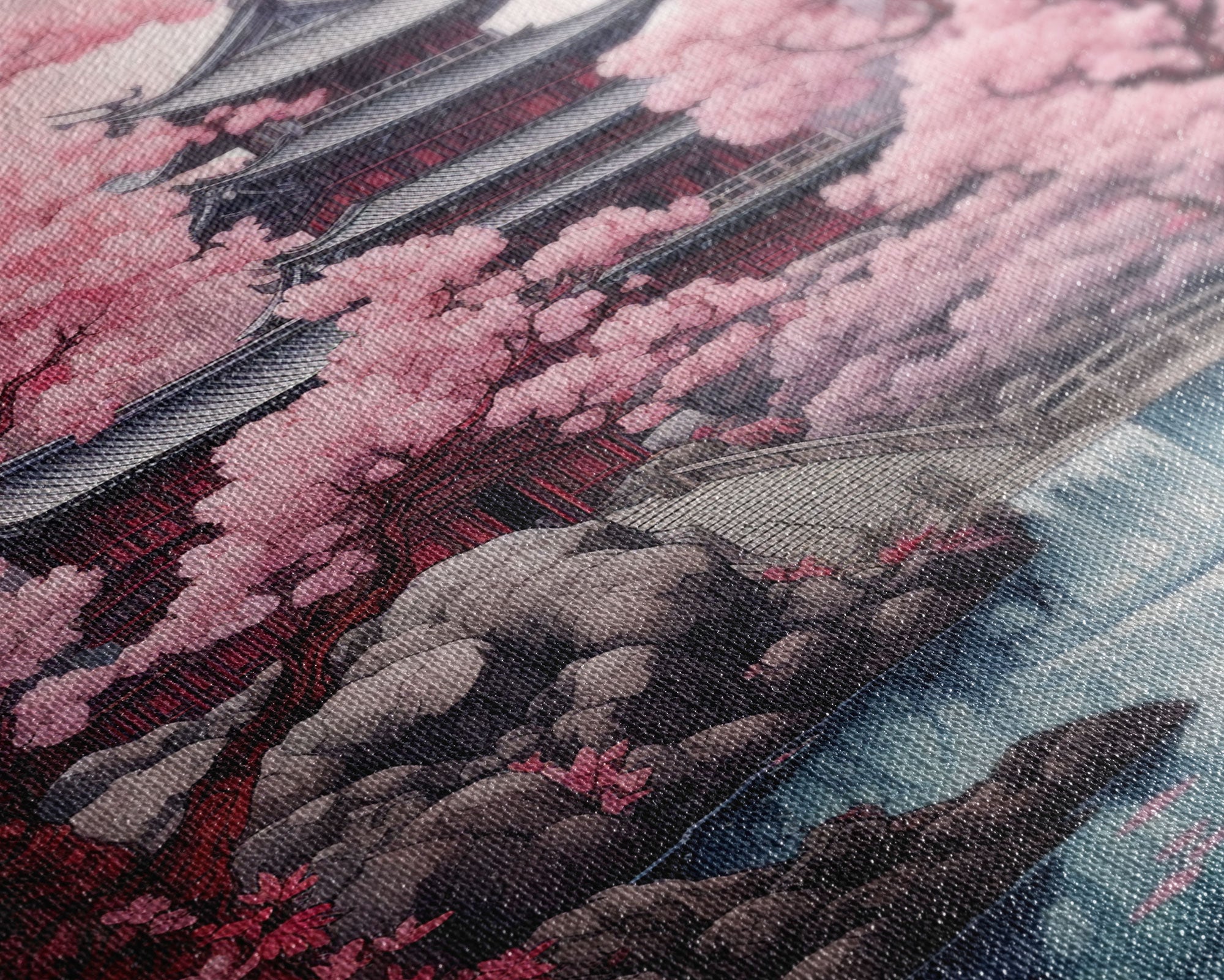 Pagoda Wall Art, Japanese Wall Art, Asian Art, Cherry Blossom Tree, Canvas Print, Wall Art, Vertical Art, Engagement Gift, Prints Wall Art