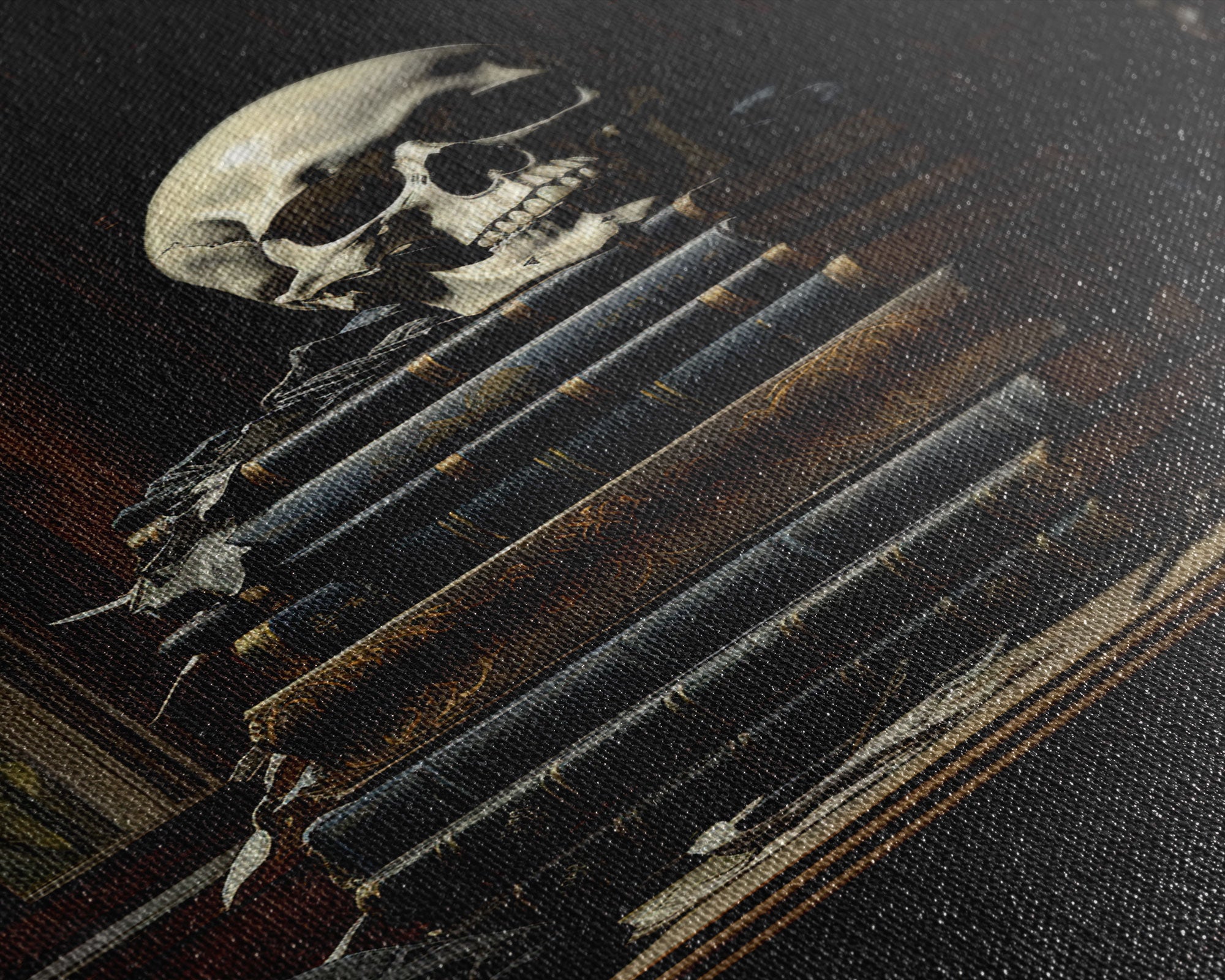 Gothic Victorian Book Shelf With Skull, Vintage Canvas, Art Canvas Print, Dark Academia, Gothic Victorian, Reading Gifts, Halloween Decor