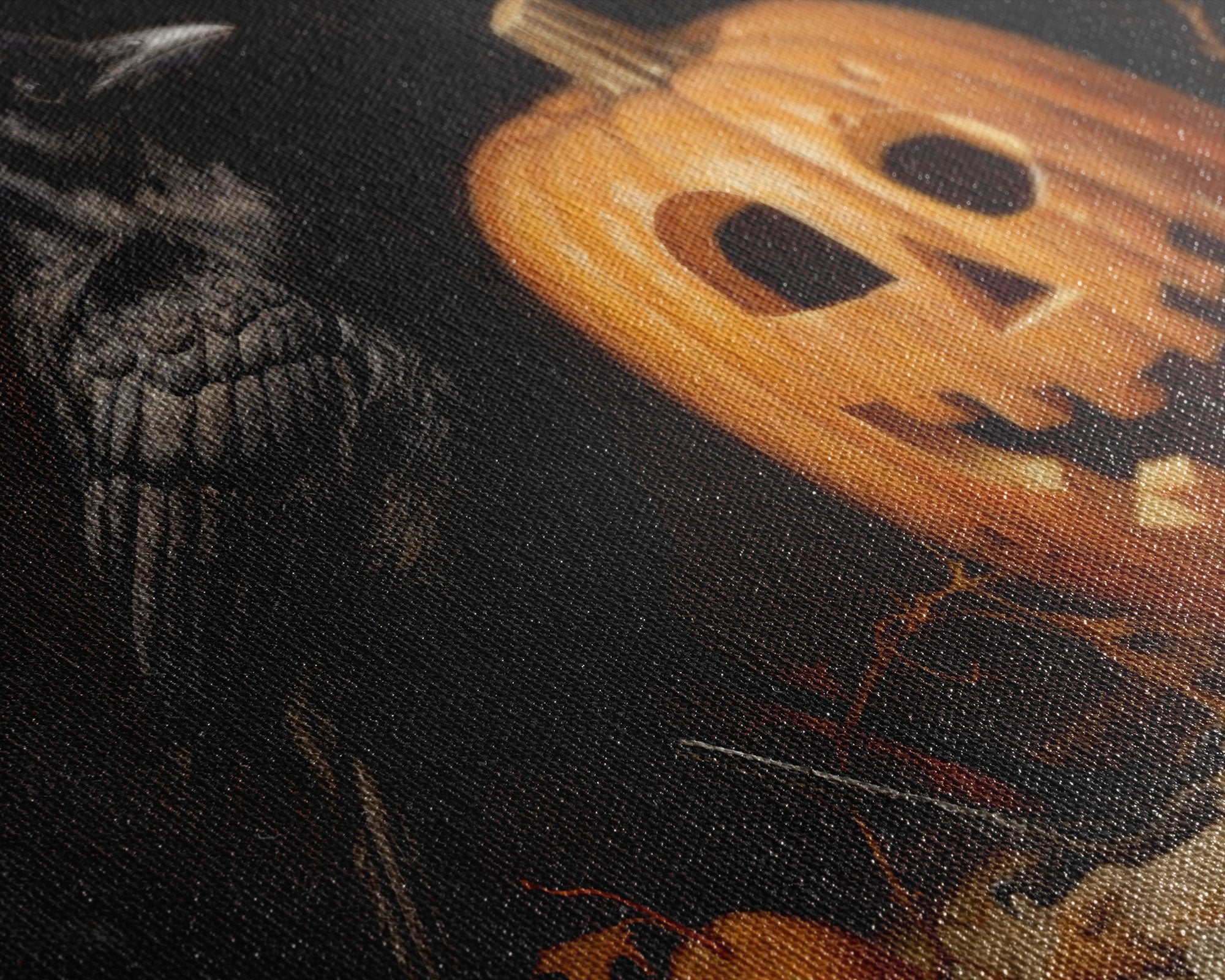 Spooky Crow Print, The Raven and The Jack O Lantern, Halloween Wall Art, Victorian Oil Painting