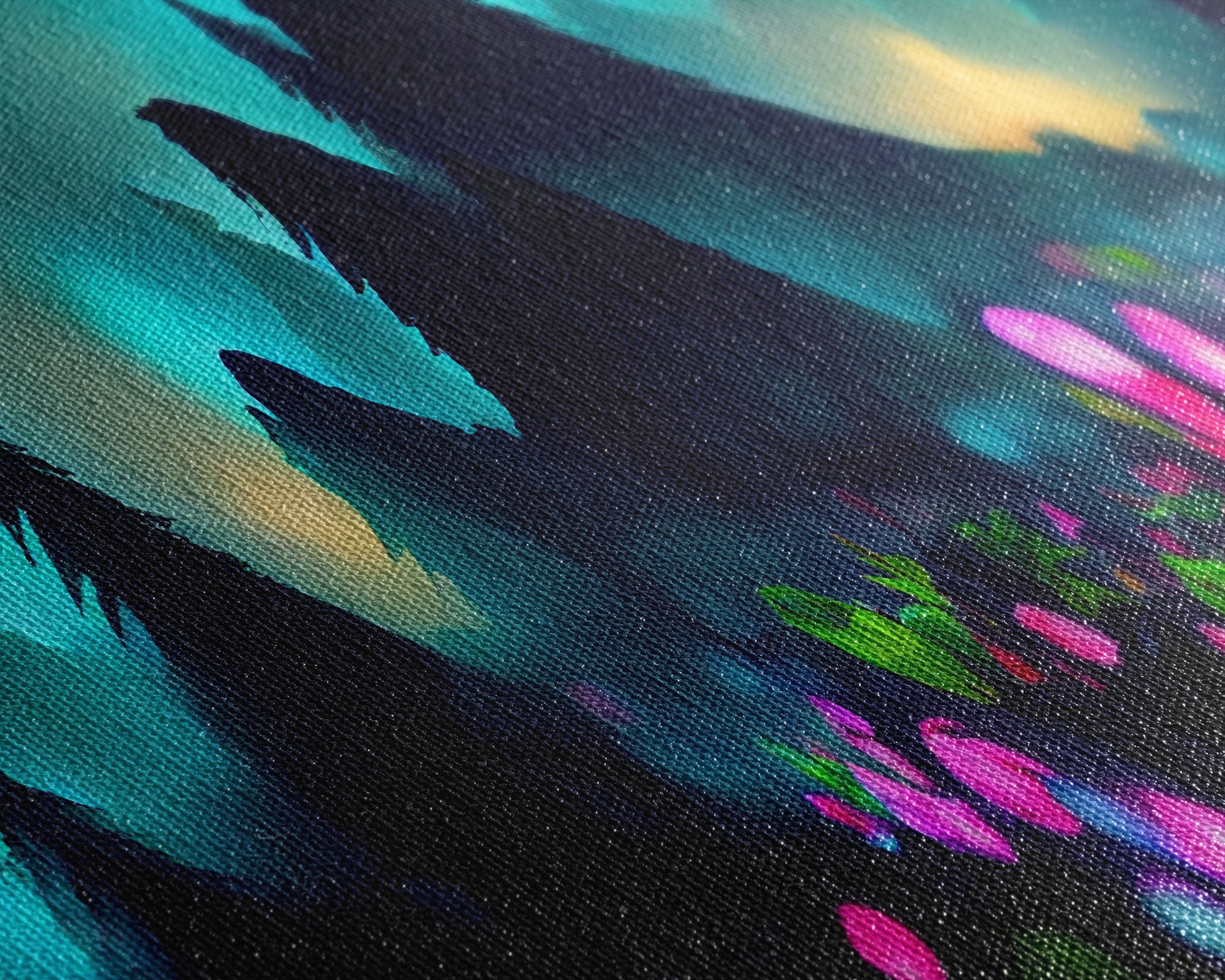 Luminescent trail in the forest, fantasy art, RPG concept art, canvas print, tiny worlds, glowing mushrooms out of focus, miniature worlds