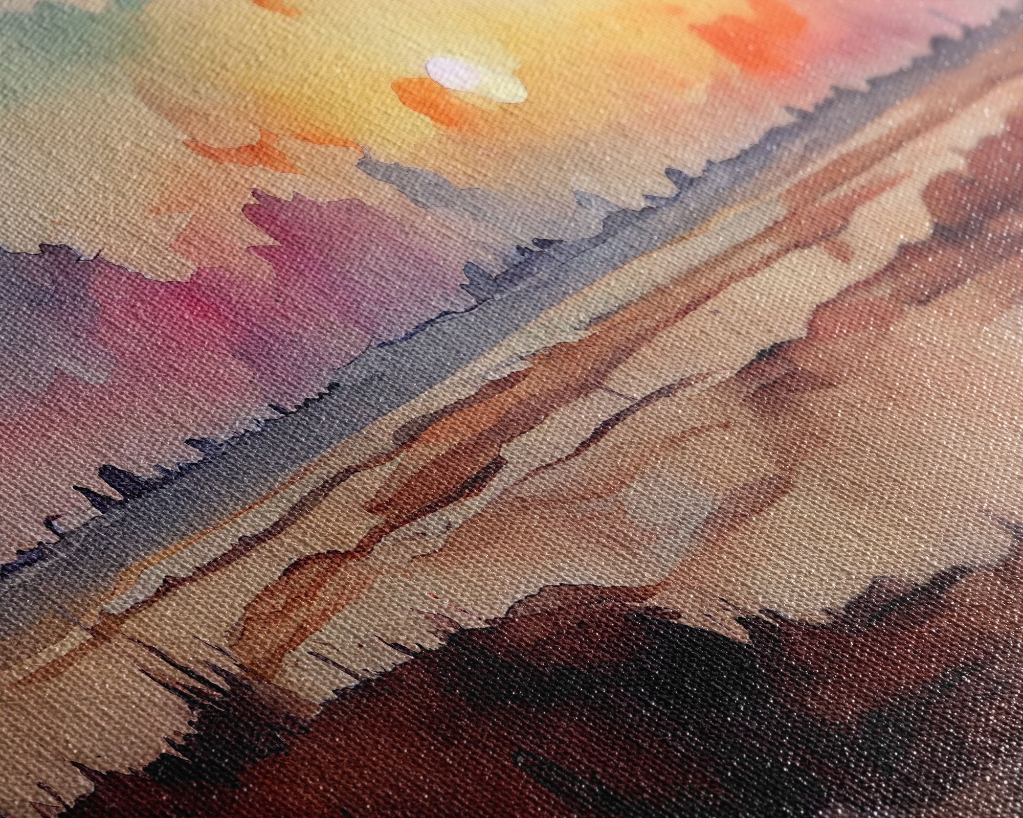 Watercolor of a beach at sunset, Abstract Lakehouse Wall Decor, 3 Piece Canvas Decor, 3 Piece Wall Art, Ready To Hang Canvas Prints