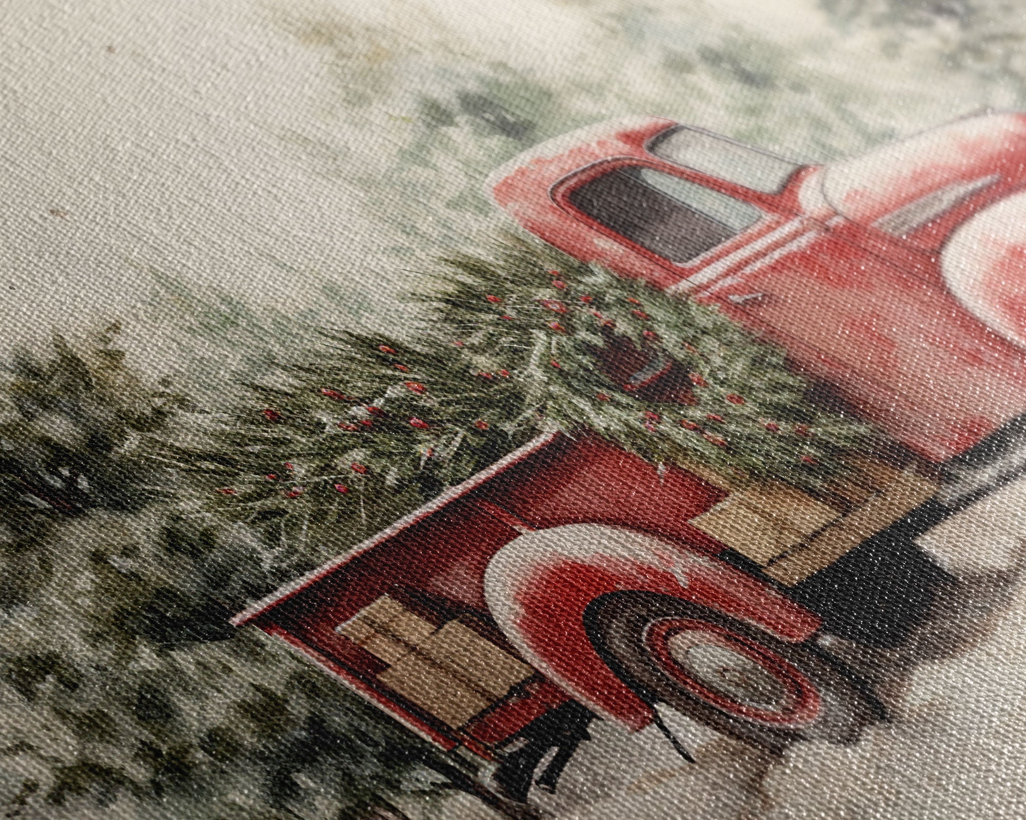 Christmas Tree Delivery - Framed Canvas Print - Vintage Style Farmhouse Christmas Decor Wall Art - Retro 1950s Truck Christmas Art