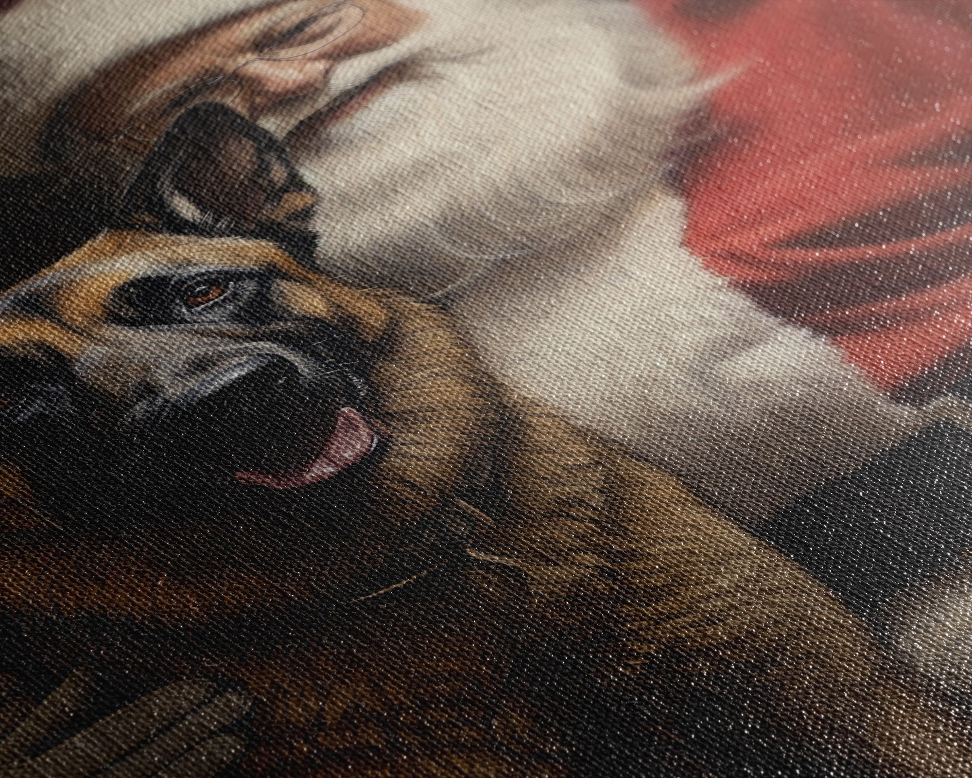 Santa Claus and his Belgian Malinois, Cute Dog Art, Framed Canvas Print, Christmas Art, Christmas Decor, Christmas Art Print, Cute Dog Print