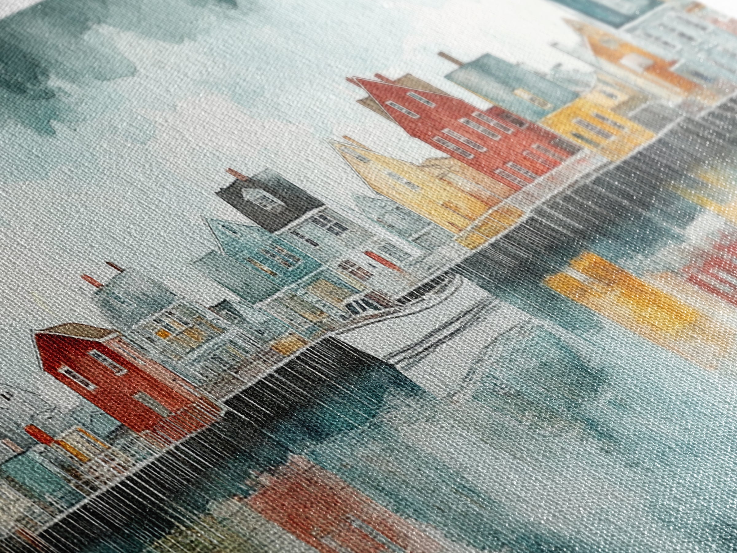 Panoramic Painting Print of Nantucket, Framed Canvas Print, Nantucket Painting, nautical seascape landscape painting, Nautical Decor
