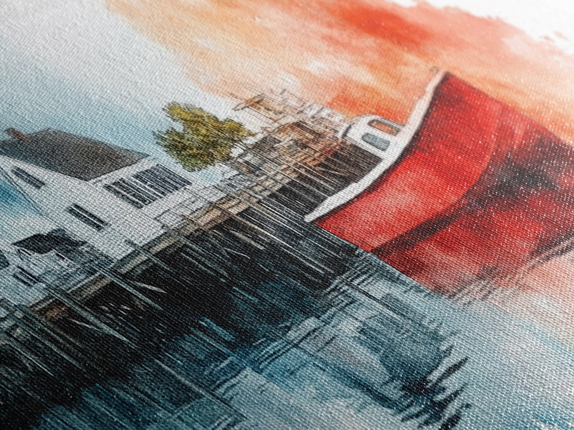 Panoramic Nautical Seacape Painting, Framed Canvas Print - Nantucket Wall Art - Beach House Art - Painting of Nantucket