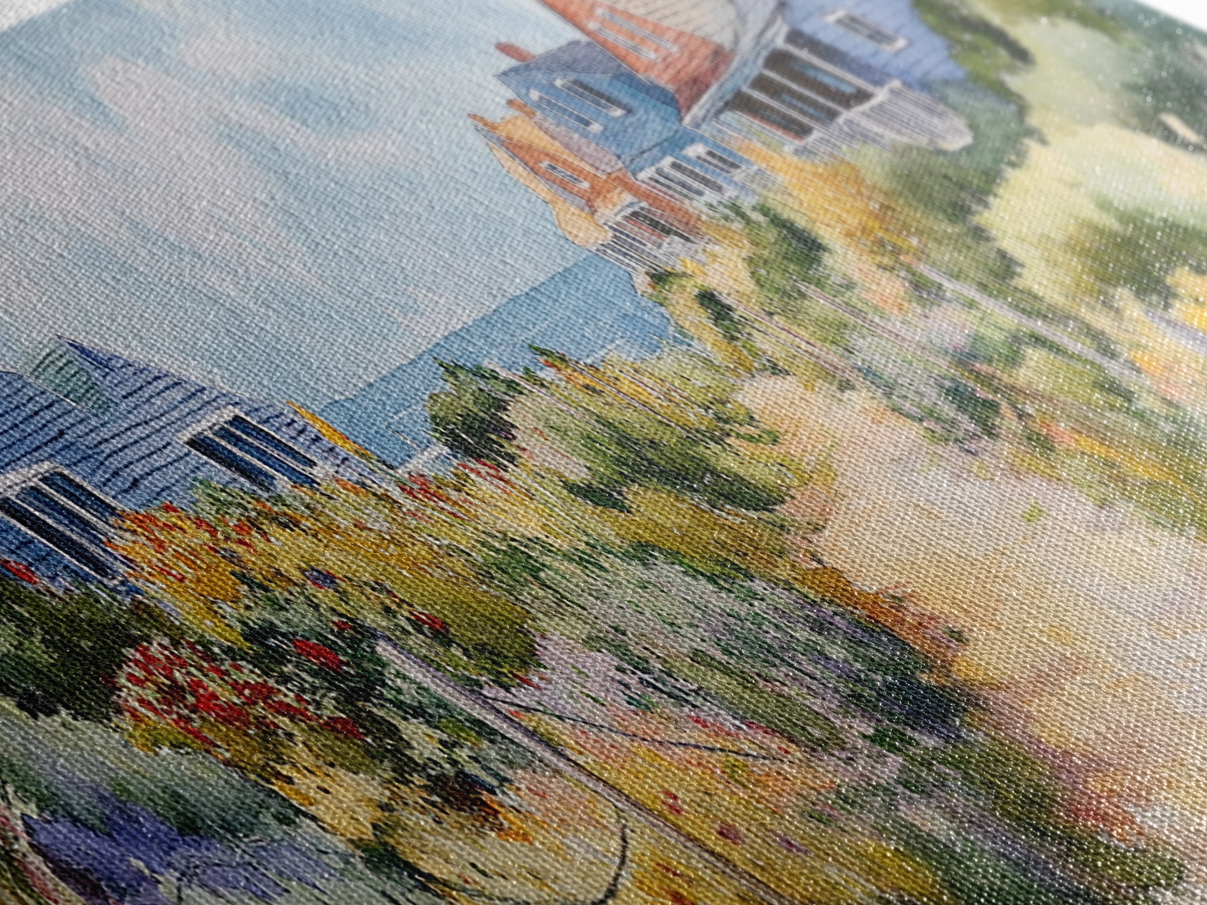 Panoramic Painting Print of Nantucket, Framed Canvas, Nautical Wall Art, Seascape landscape painting, Horizontal Nantucket Wall Art