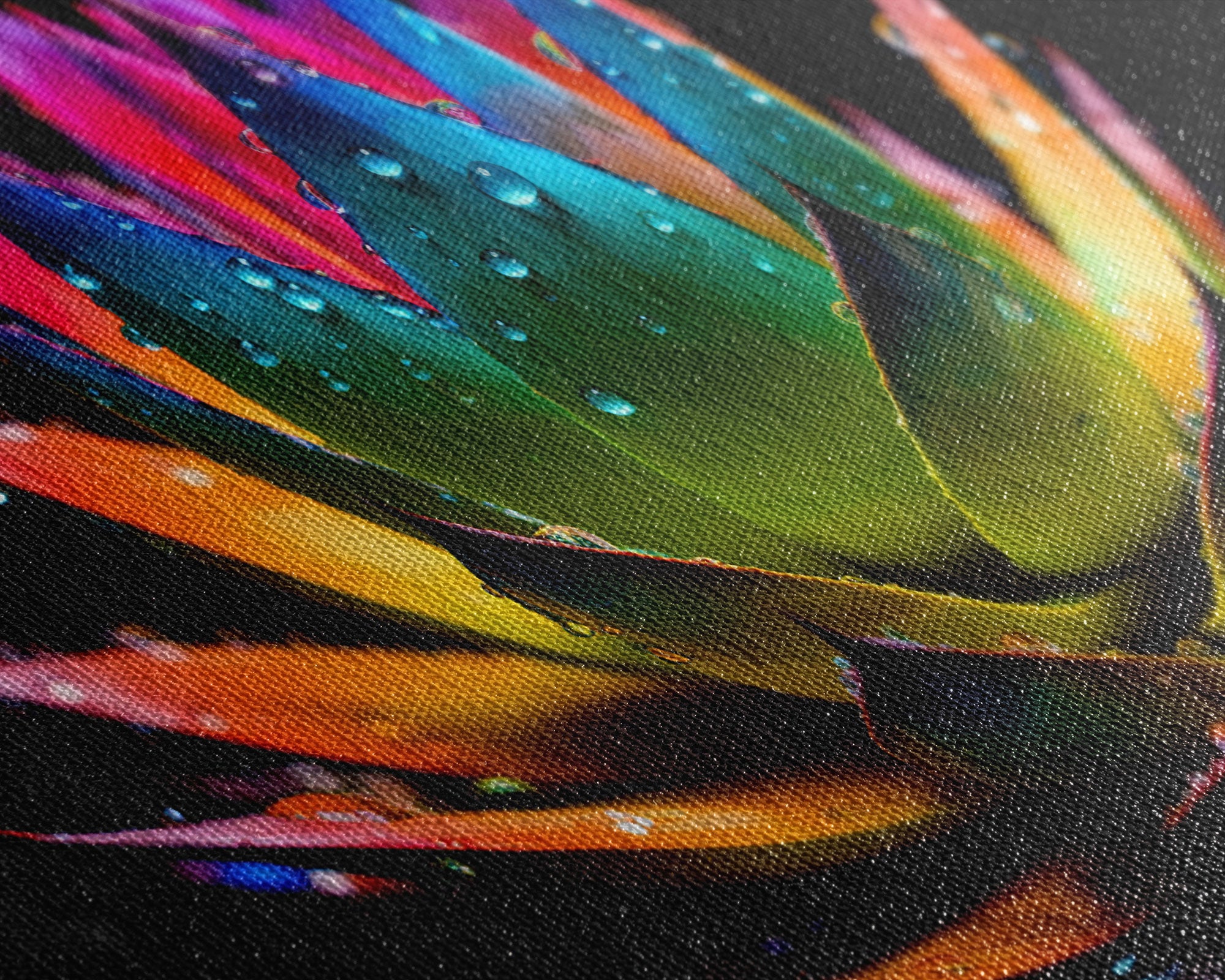 Rainbow Agave With Dew Drops, Modern Art, Framed Canvas Print, Surreal Art, Southwestern Decor, Farmhouse Art, Desert Themed Art