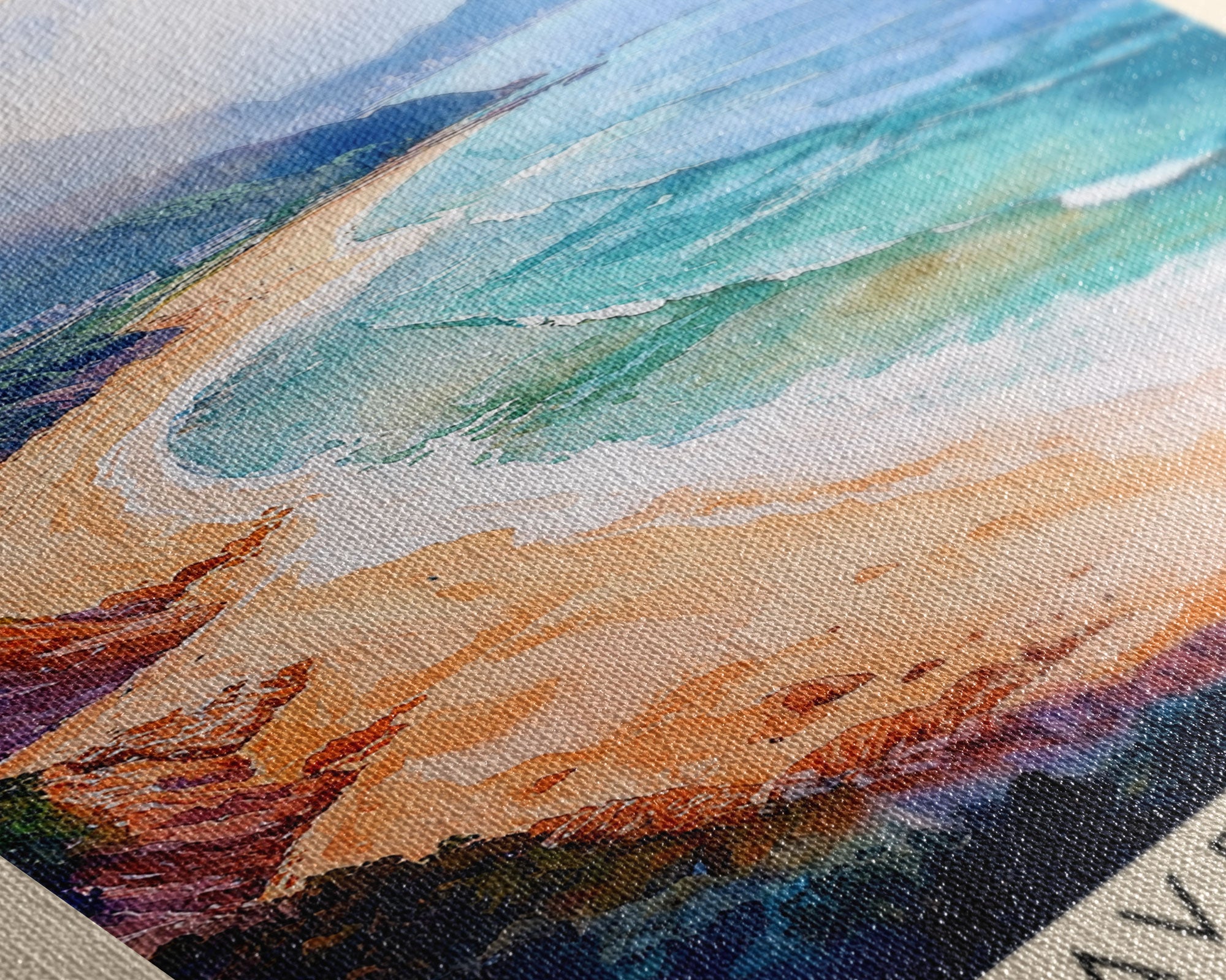 Big Wave Bay Beach, Hong Kong Watercolor Print, Vacation Gift, Hong Kong Wall Art, Beach Painting, Beach Decor, Large Wall Art, Wood Frame Art