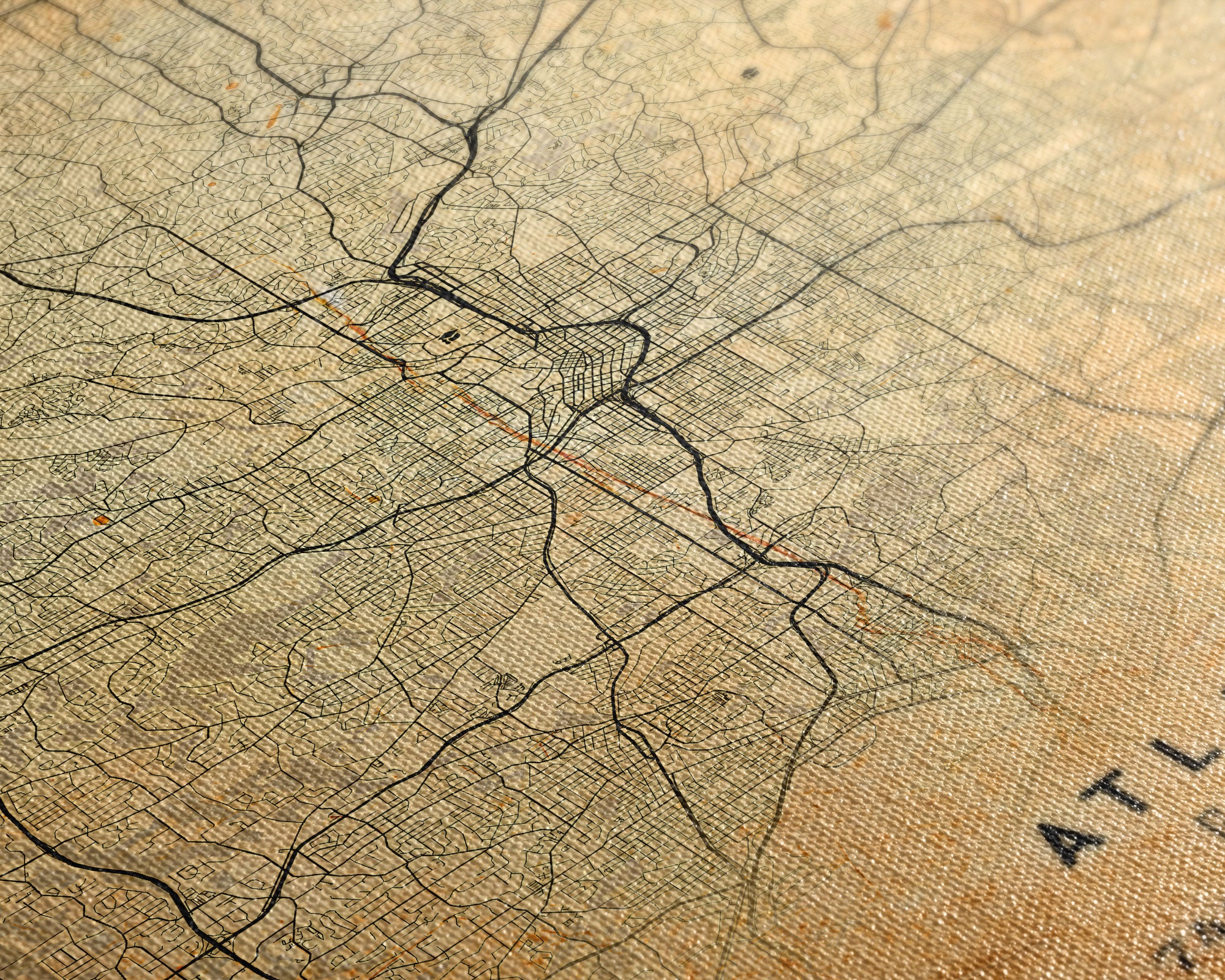 Old Atlanta City Map Wall Art Canvas Print, Vintage Style Atlanta Map, Framed Wall Art, Cool Atlanta Georgia Wall Art, Office Decor