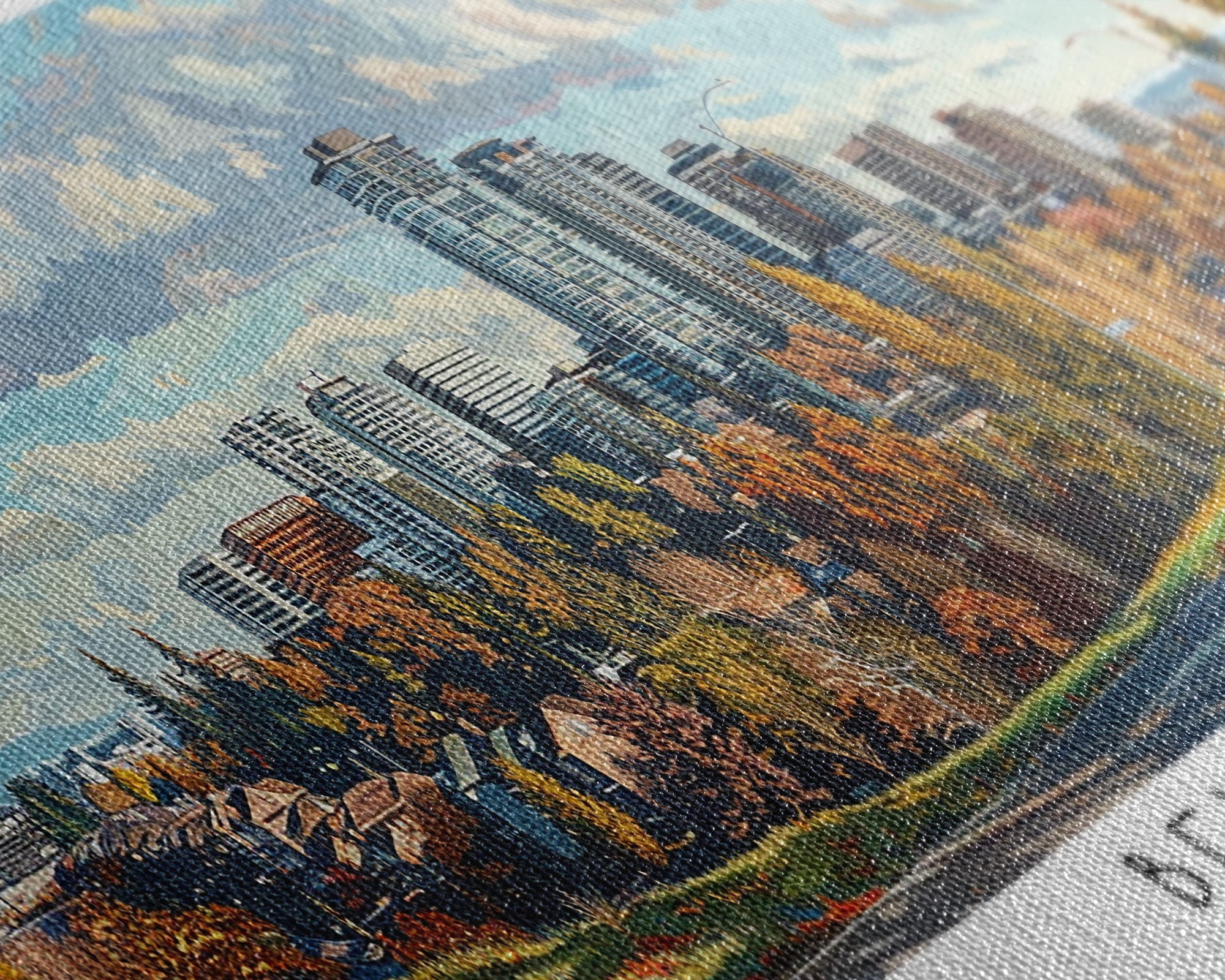 Bellevue Washington Panoramic Painting, Watercolor Framed Canvas Print, Scenic City Art, Travel Poster, Home Decor, Wall Art, Office Wall Art