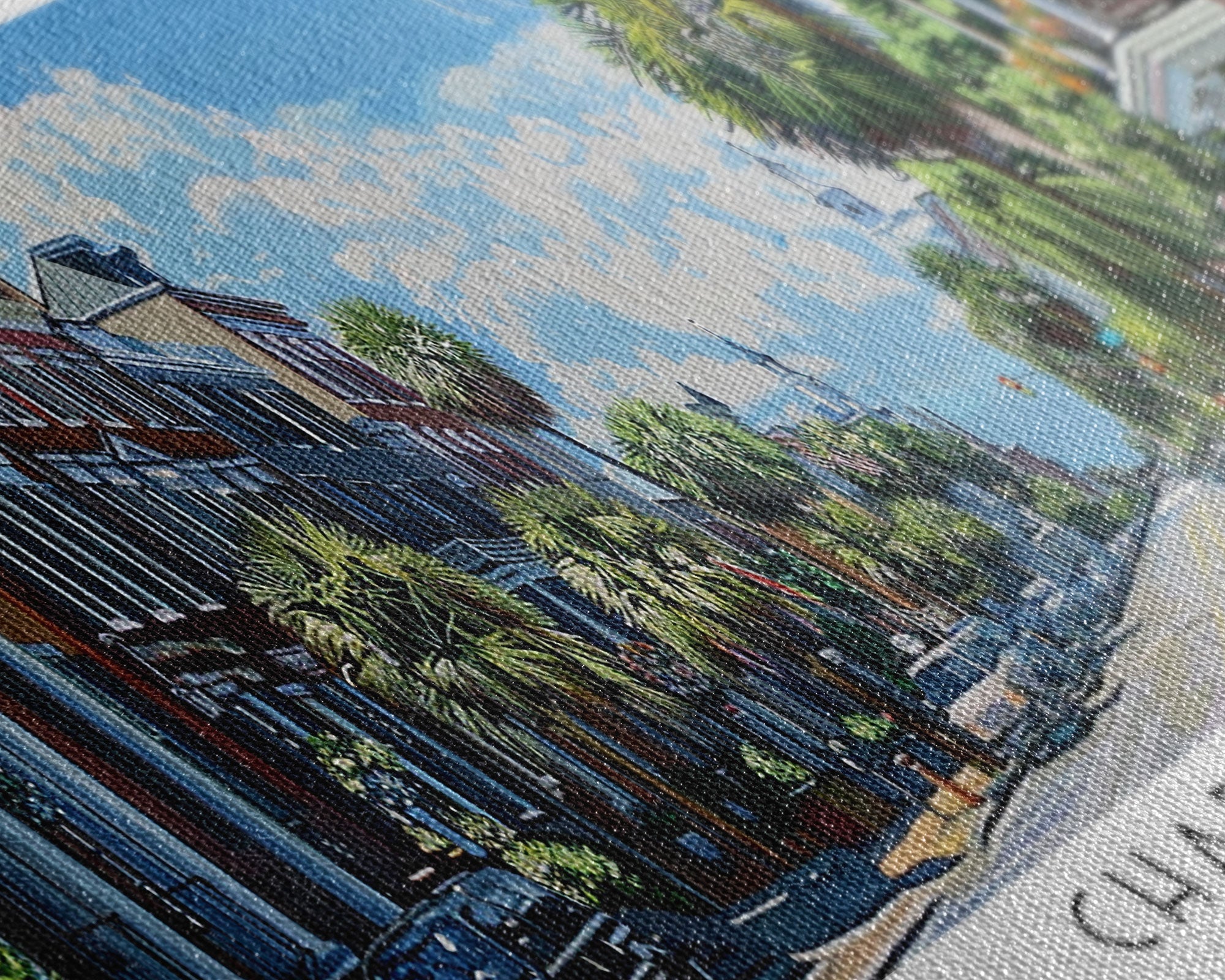 Charleston South Carolina Panoramic Watercolor Painting Framed Canvas Print, Travel Poster Art, Coastal Cityscape, Living Room Decor, Wall Hanging, Office Art, Southern Charm Gift
