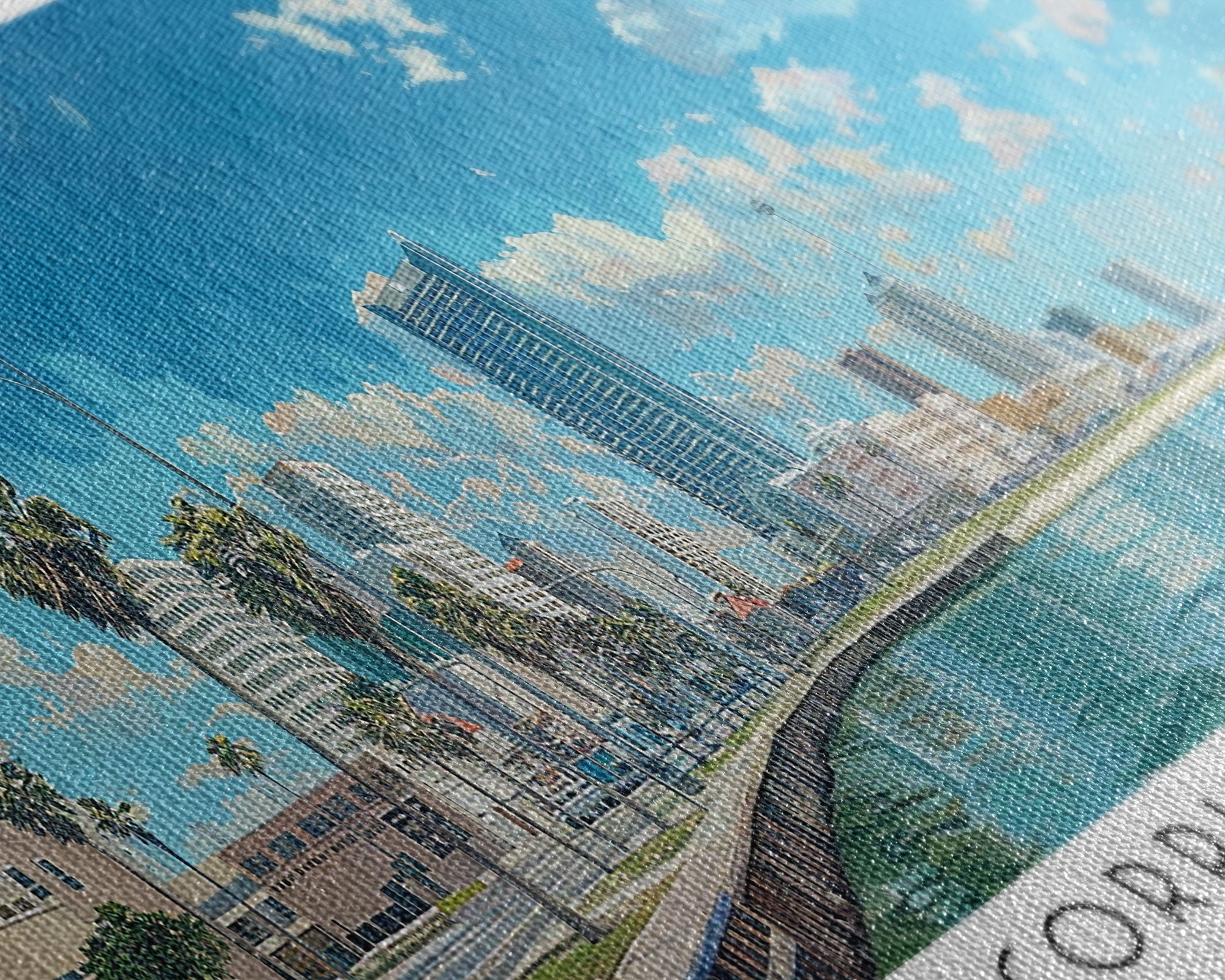 Corpus Christi Texas Panoramic Watercolor Painting, Scenic Framed Canvas Print, Coastal Wall Art for Living Room, Travel Decor, City Print, Vacation Gift
