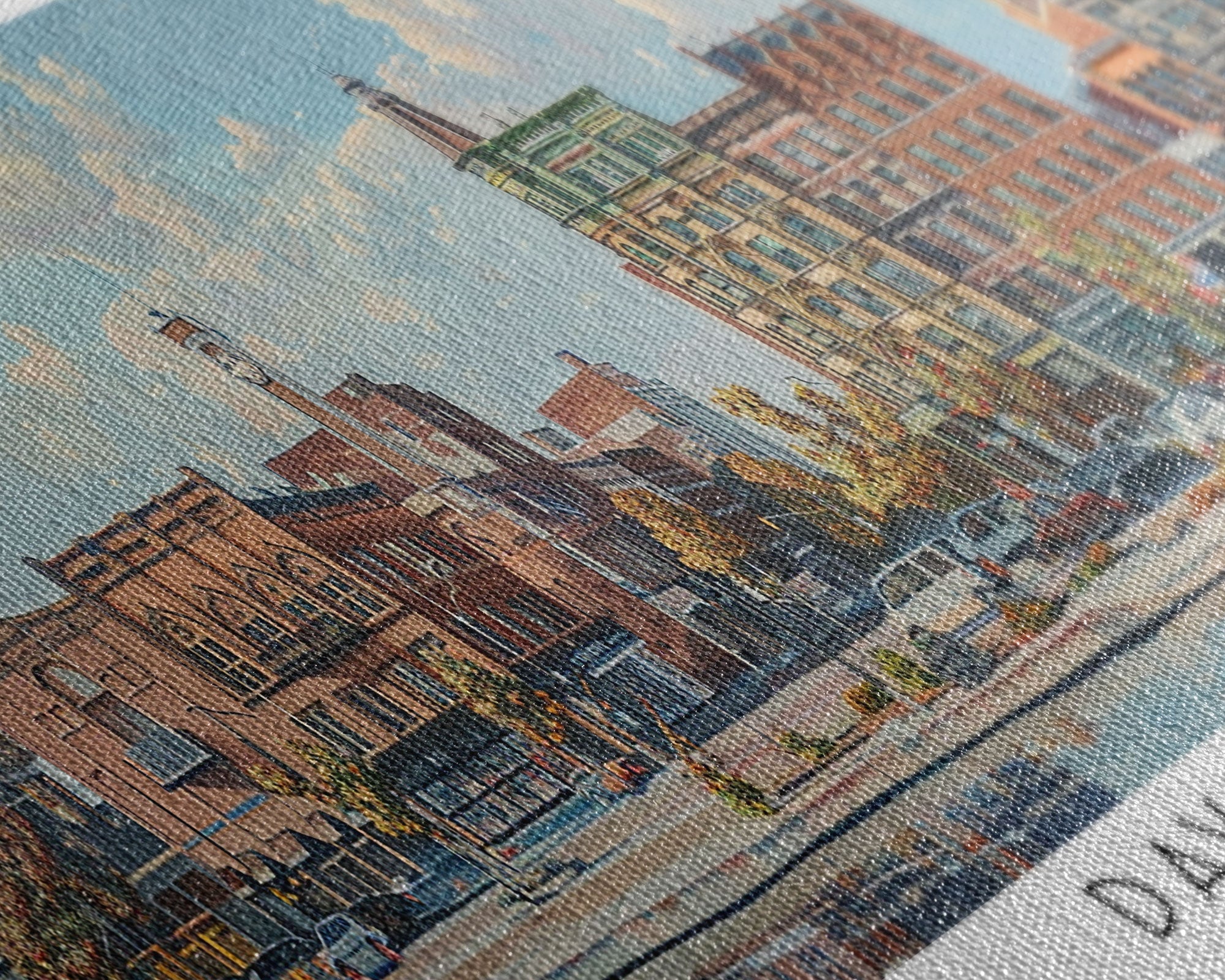 Davenport Iowa Panoramic Watercolor Painting, Scenic Framed Canvas Print, Urban Wall Art for Office, Travel Poster, Home Decor, City Gift Idea