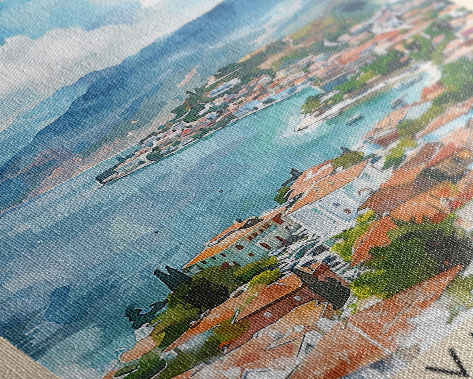 Vlor Albania Travel Poster Framed Canvas Print, Watercolor Painting, Scenic Wall Art, Home Decor, Albanian Landscape, Exotic Decor