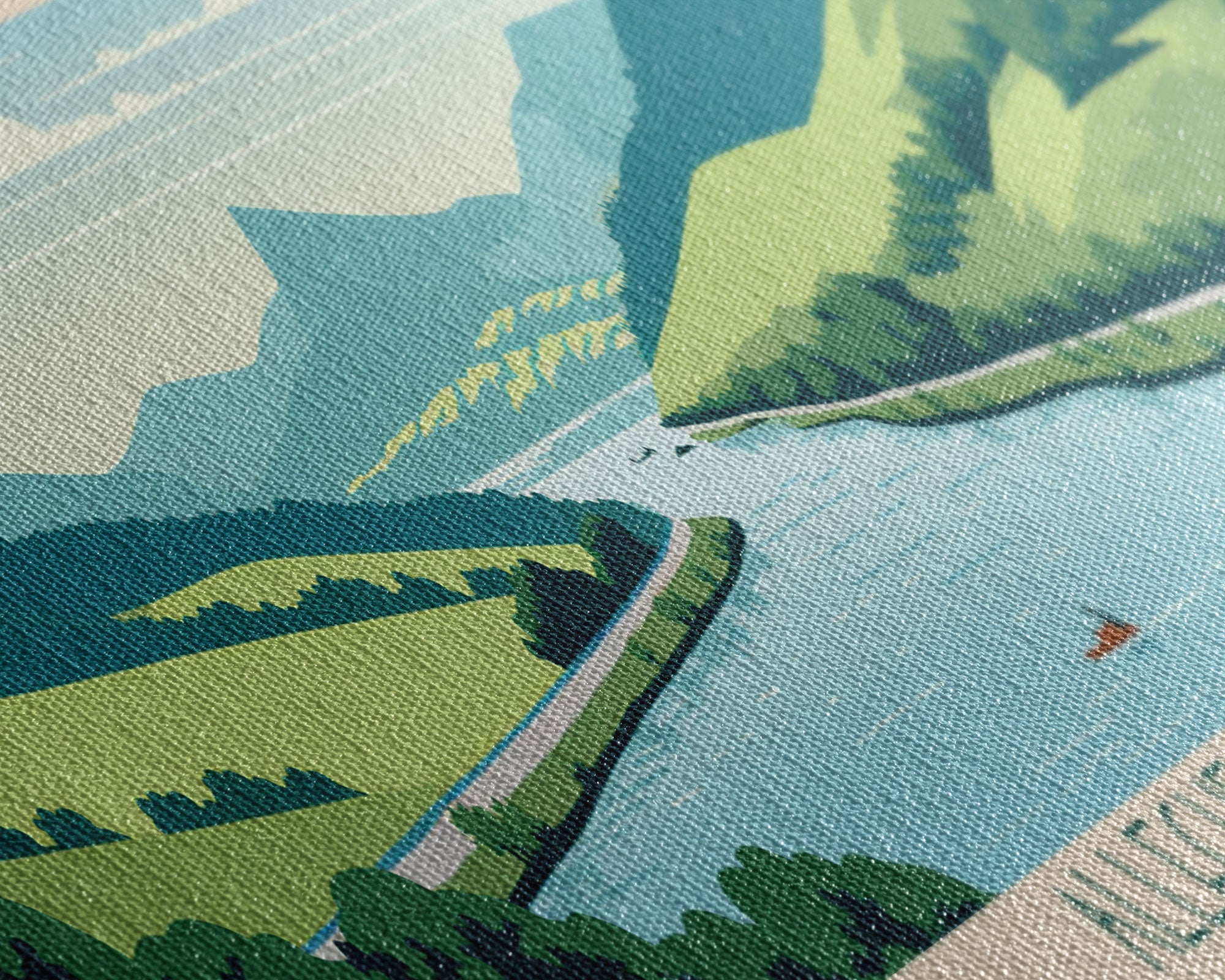 Allegheny Reservoir New York Framed Canvas Print, Panoramic Travel Poster, Pop Art, Midcentury Modern Wall Art, Lake House Art
