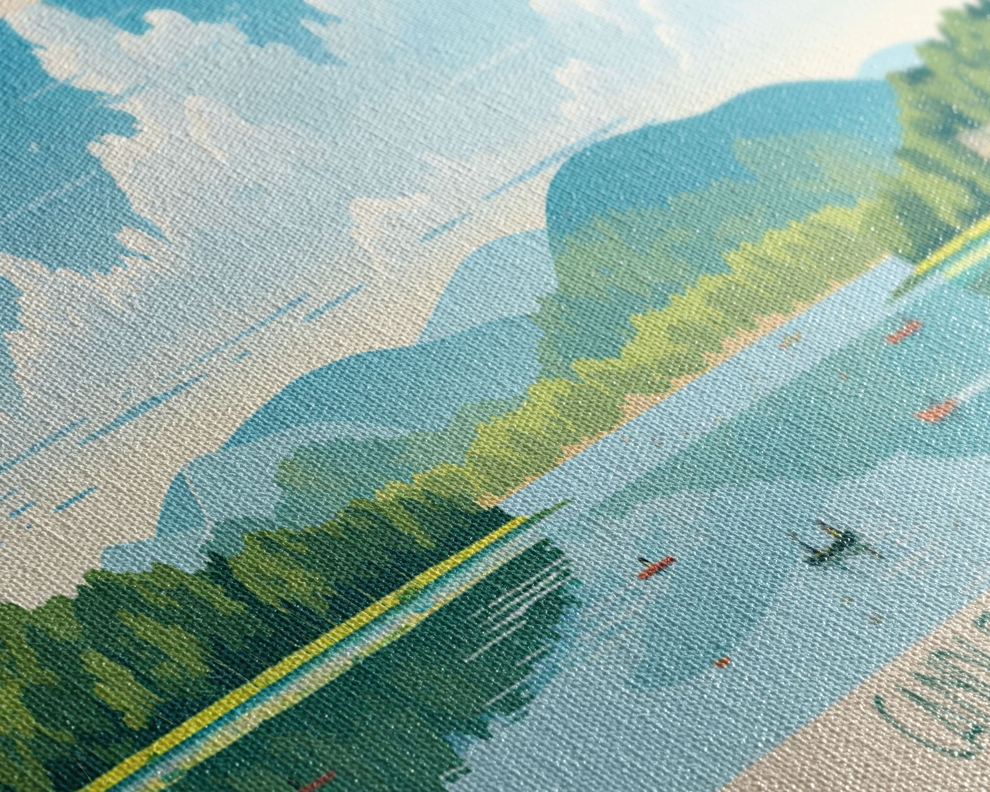 Candlewood Lake Connecticut Framed Canvas Print, Pop Art Panoramic Travel Poster, Midcentury Modern, Wall Art, Scenic Nature Painting, Bedroom Decor