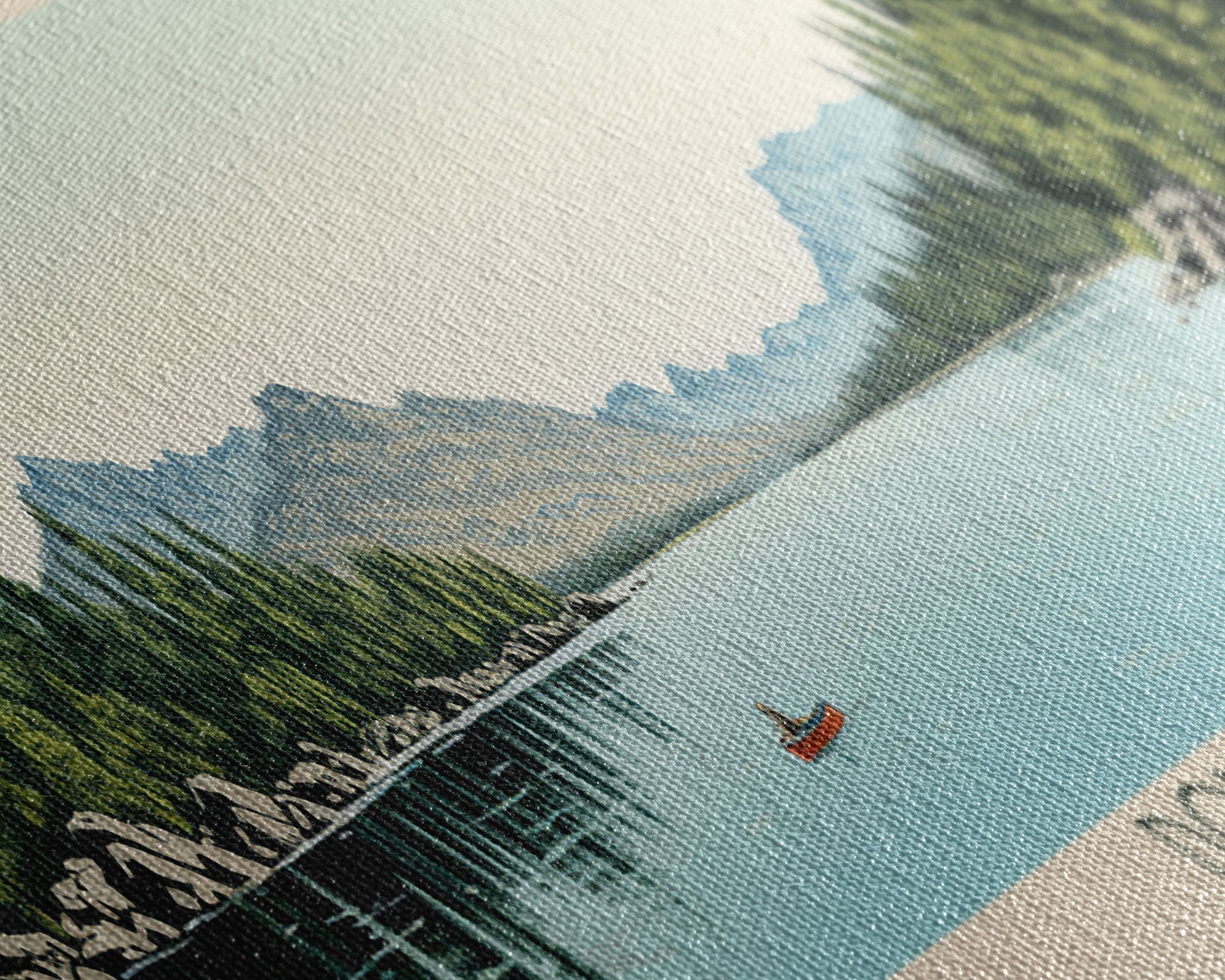 Donner Lake California Framed Canvas Print, Midcentury Modern Panoramic Wall Art, Bedroom Decor, Pop Art, Travel Poster Art, Scenic Nature Painting